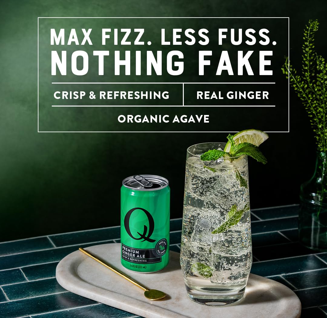 Q GINGER ALE with Real Ginger & Organic Agave – Ideal for Cocktails & Mocktails – 60 Calories per Can, 7.5 fl oz, Pack of 24