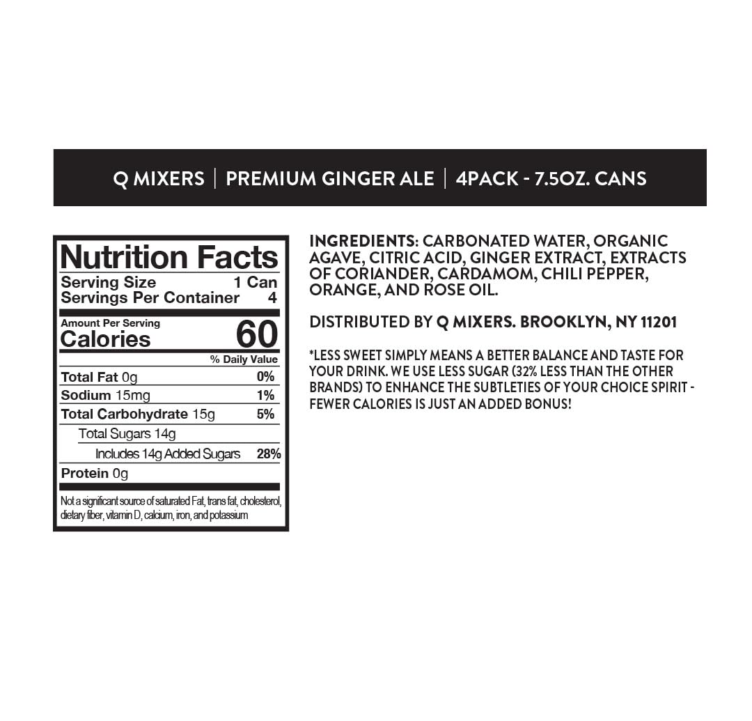 Q GINGER ALE with Real Ginger & Organic Agave – Ideal for Cocktails & Mocktails – 60 Calories per Can, 7.5 fl oz, Pack of 24