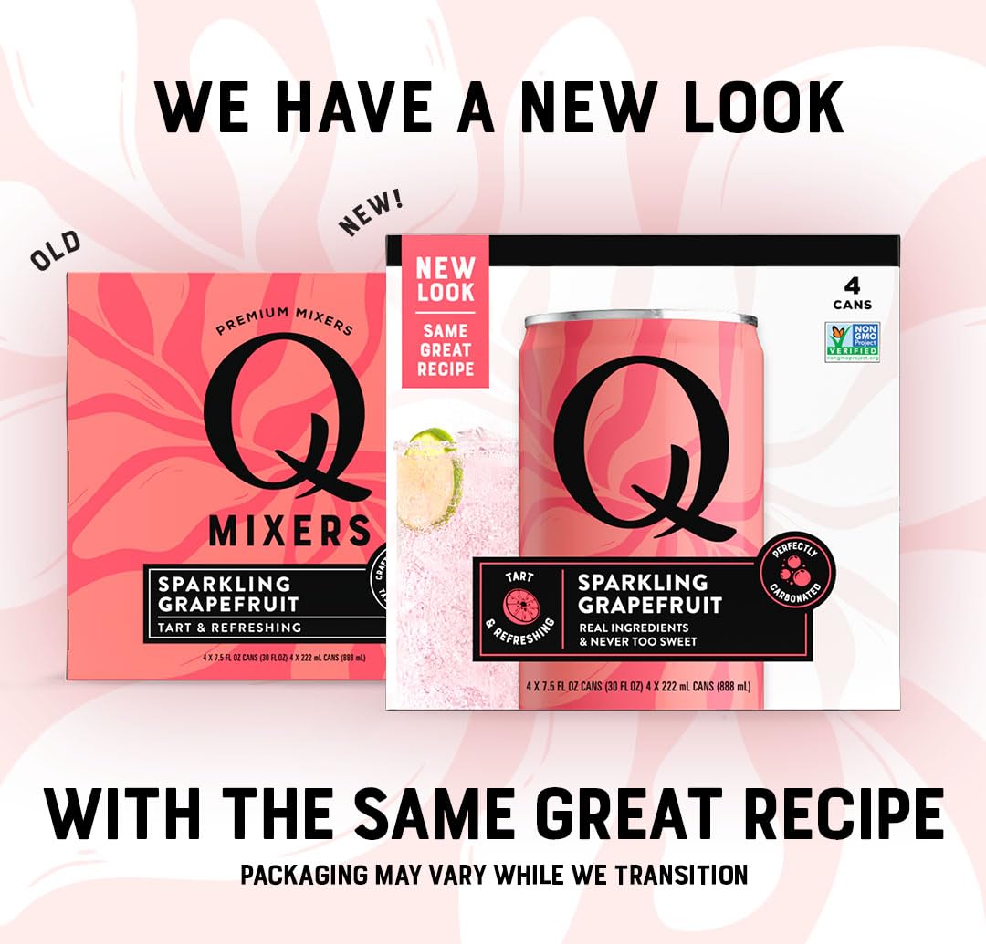 Q MIXERS Q SPARKLING GRAPEFRUIT – Real Grapefruit, Less Sweet, Bold Fizz for Cocktails & Mocktails | 7.5 oz Cans, Pack of 24