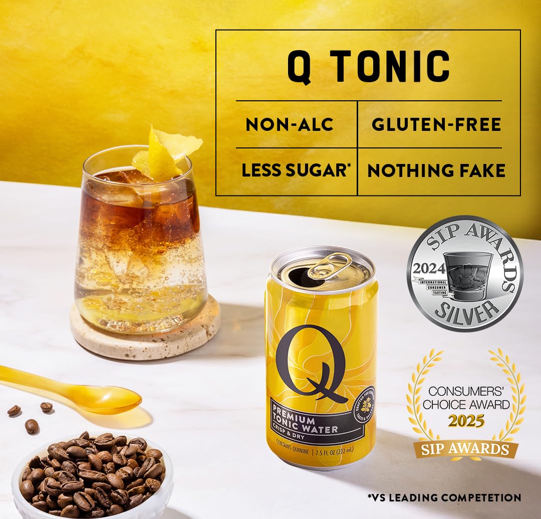 Q TONIC WATER with Real Quinine & Organic Agave – Crisp, Less Sweet & Highly Carbonated (7.5 oz Cans, Pack of 24)