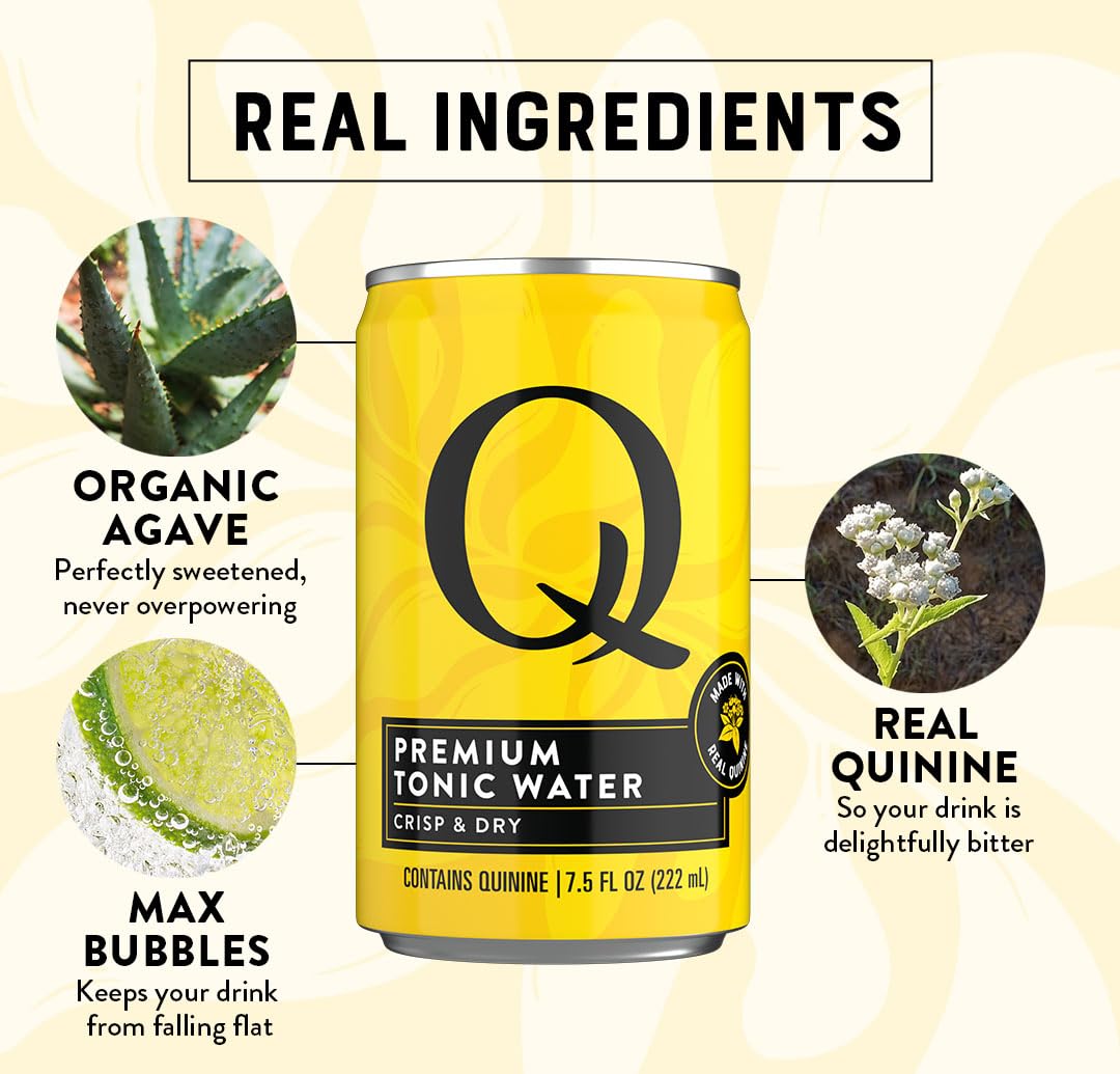 Q TONIC WATER with Real Quinine & Organic Agave – Crisp, Less Sweet & Highly Carbonated (7.5 oz Cans, Pack of 24)