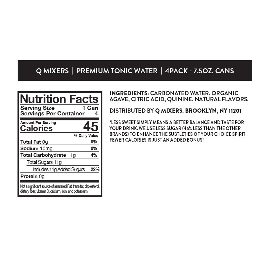 Q TONIC WATER with Real Quinine & Organic Agave – Crisp, Less Sweet & Highly Carbonated (7.5 oz Cans, Pack of 24)