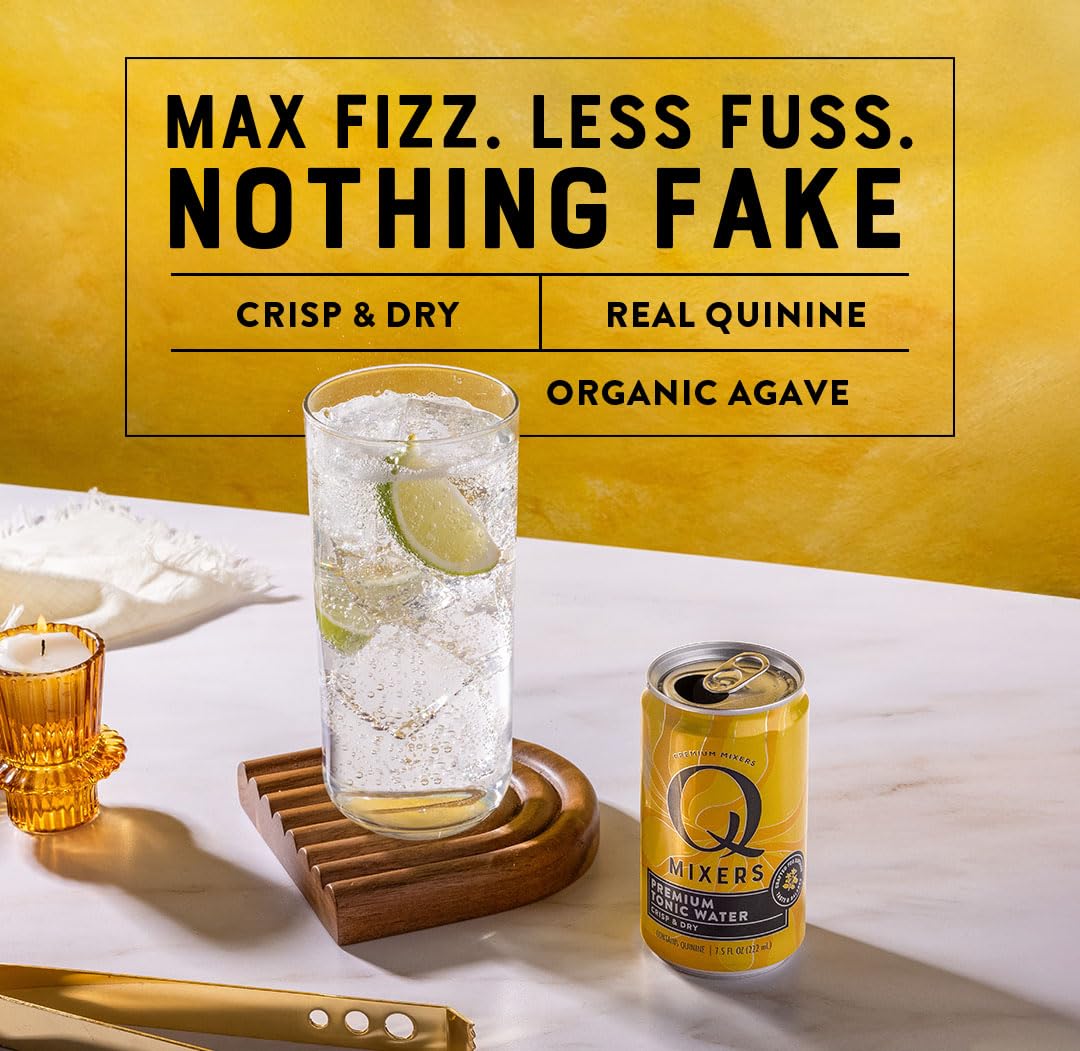 Q TONIC WATER with Real Quinine & Organic Agave – Crisp, Less Sweet & Highly Carbonated (7.5 oz Cans, Pack of 24)