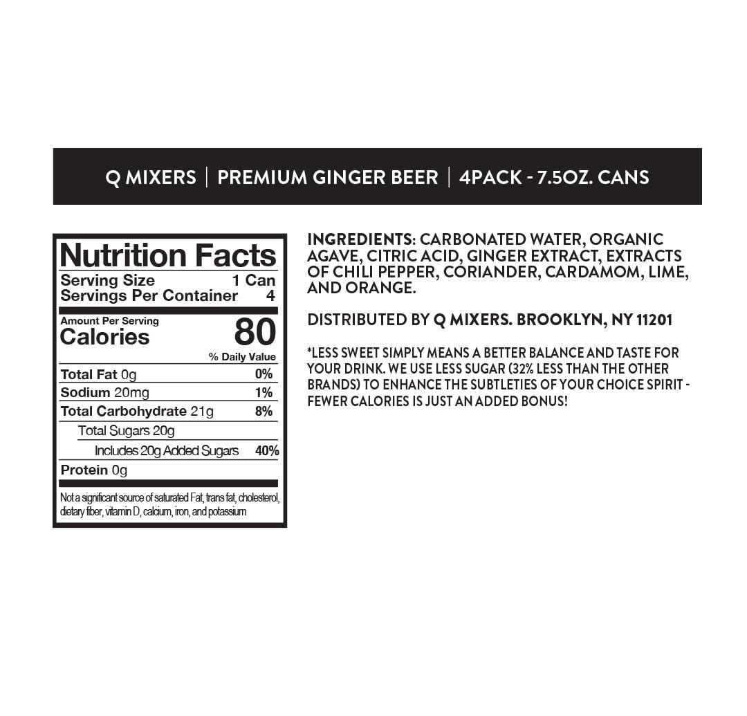 Q GINGER BEER with Real Ginger & Organic Agave — 80 Calories per 7.5oz Can (Pack of 24) | Ideal for Cocktails & Mocktails