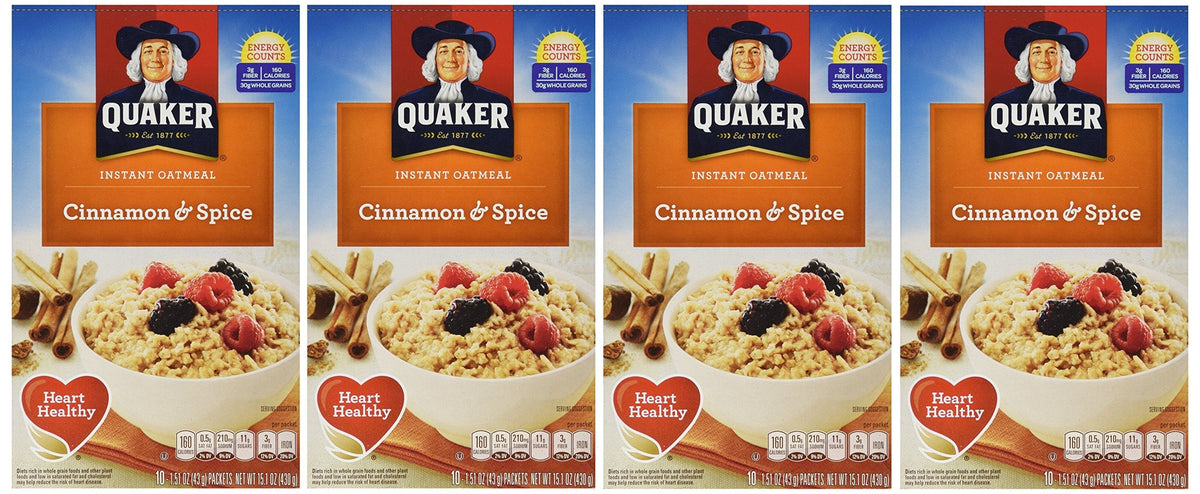 Quaker Instant Oatmeal Cinnamon & Spice — 4-Pack, 10-Count Boxes
