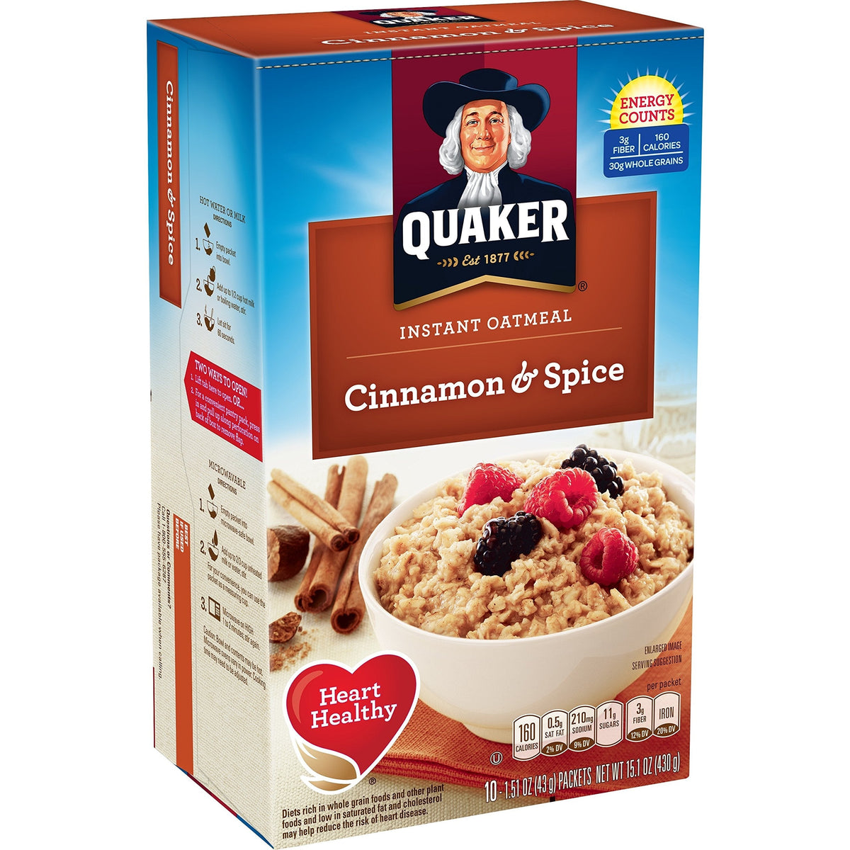 Quaker Instant Oatmeal Cinnamon & Spice — 4-Pack, 10-Count Boxes