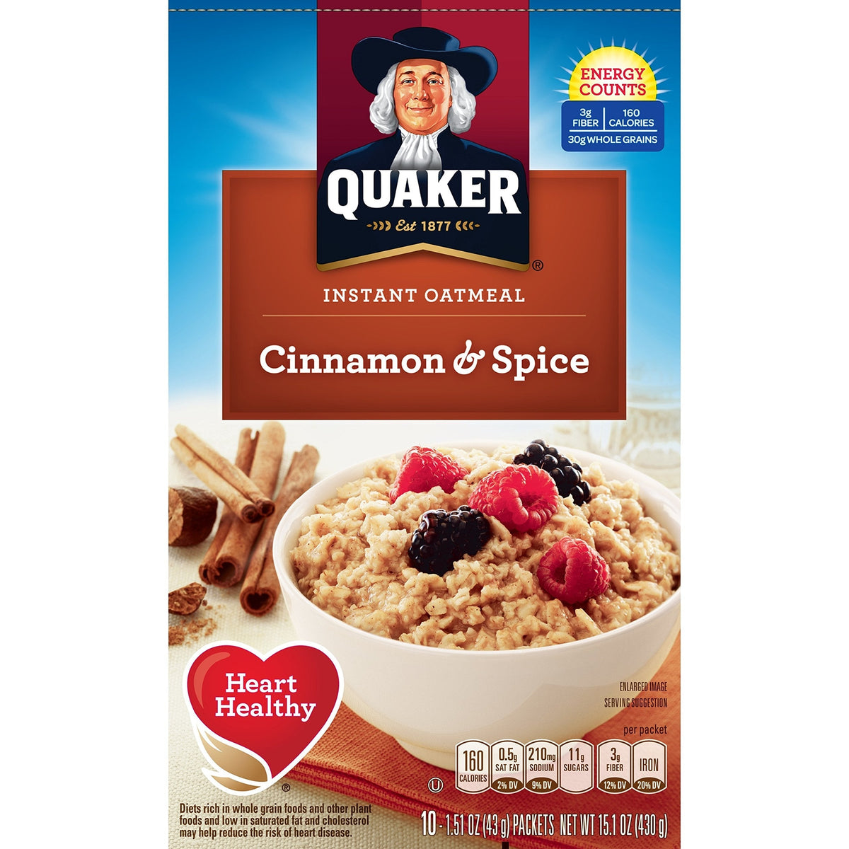Quaker Instant Oatmeal Cinnamon & Spice — 4-Pack, 10-Count Boxes