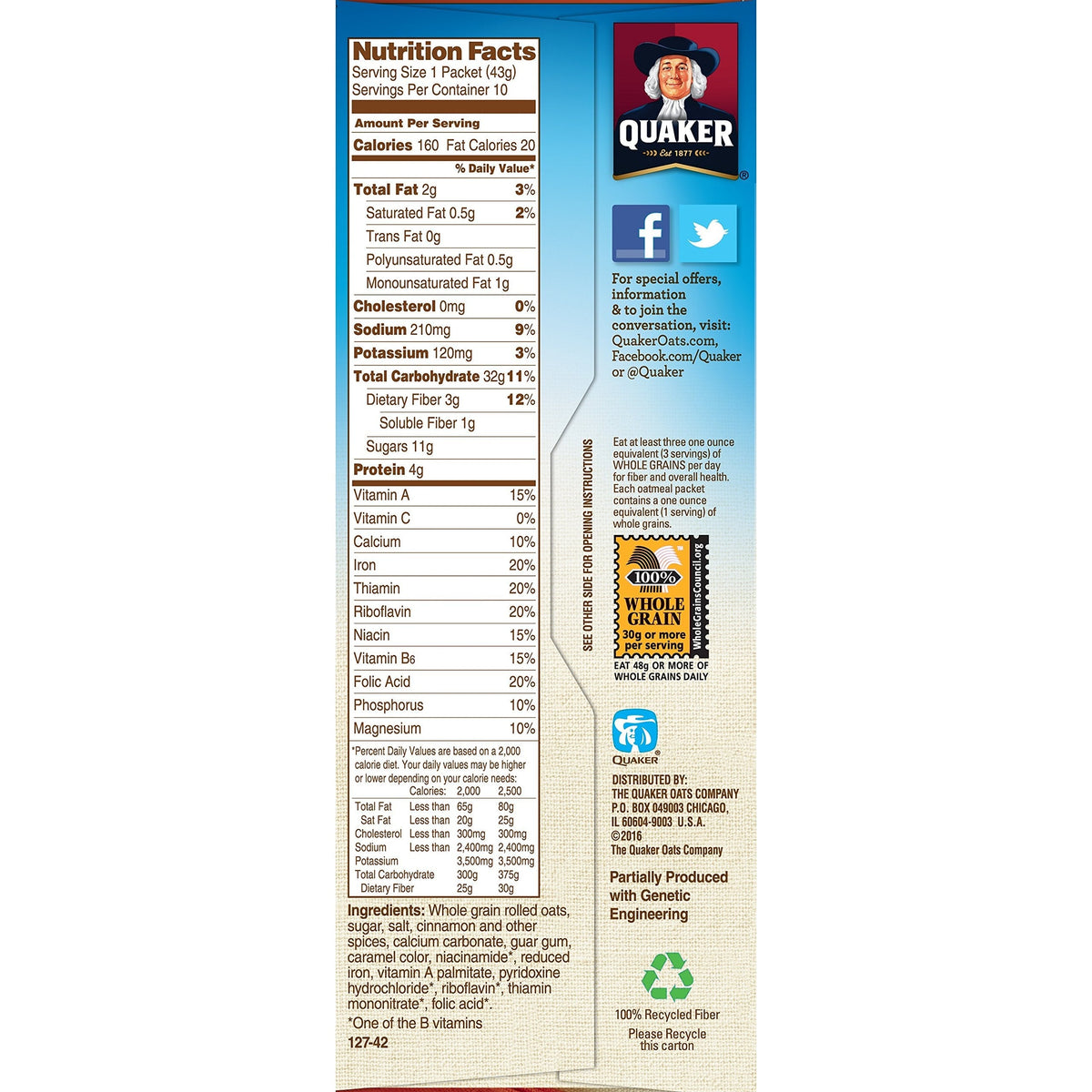 Quaker Instant Oatmeal Cinnamon & Spice — 4-Pack, 10-Count Boxes