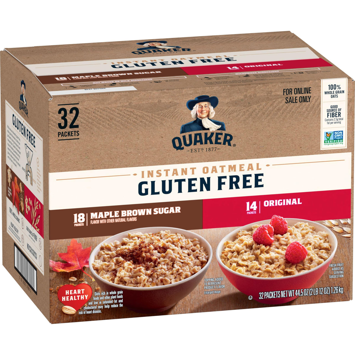 Quaker Gluten Free Instant Oatmeal Variety Pack – 32 Count (Maple & Original)
