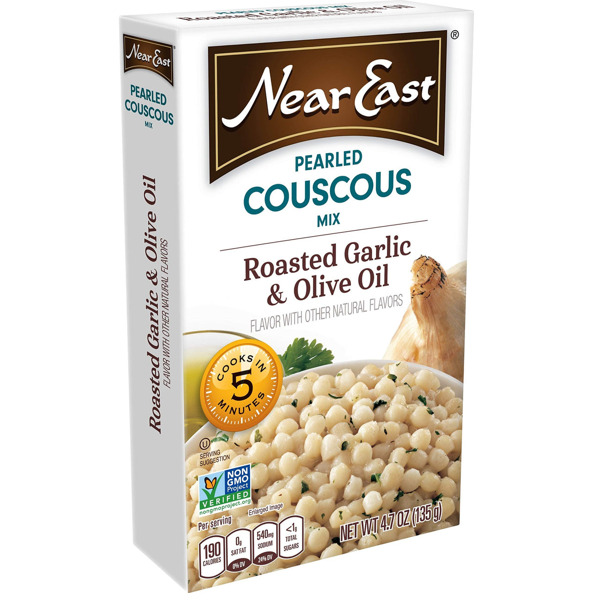 Quaker Near East Pearled Couscous – Roasted Garlic & Olive Oil, 4.7 oz (Pack of 6 Boxes) | Quick-Cook & Kosher