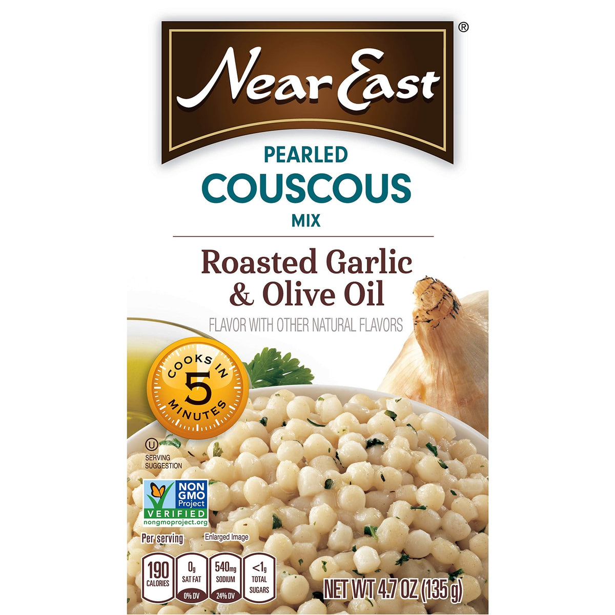 Quaker Near East Pearled Couscous – Roasted Garlic & Olive Oil, 4.7 oz (Pack of 6 Boxes) | Quick-Cook & Kosher