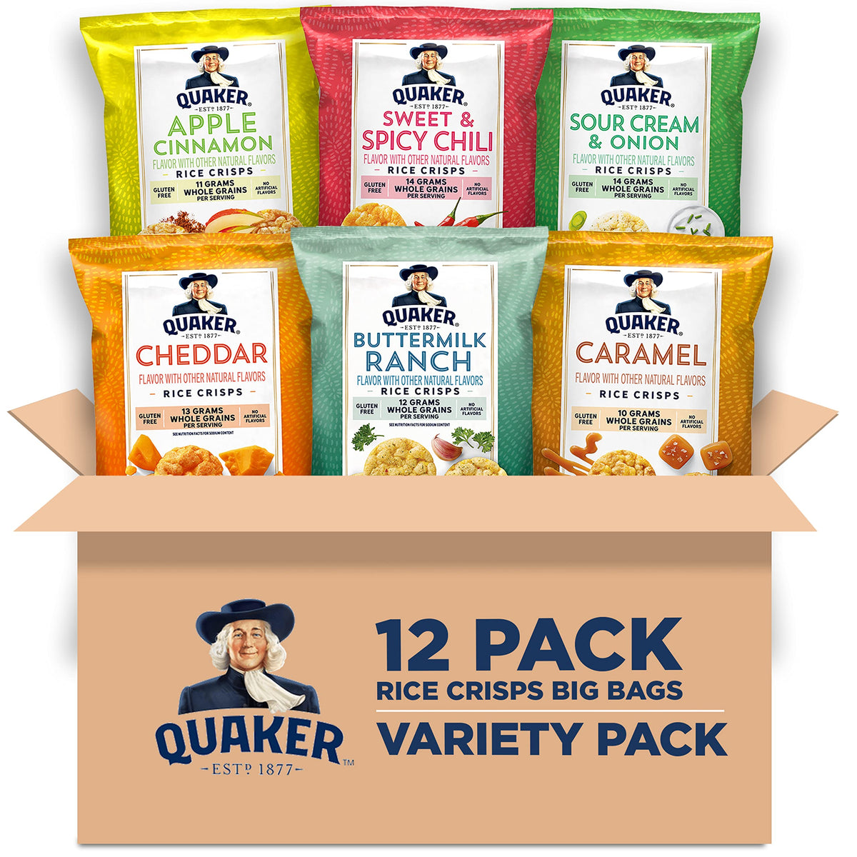 Quaker Rice Crisps 6 Flavor Variety Pack – 12 Bags (3 oz Each) | Gluten Free & Whole Grains