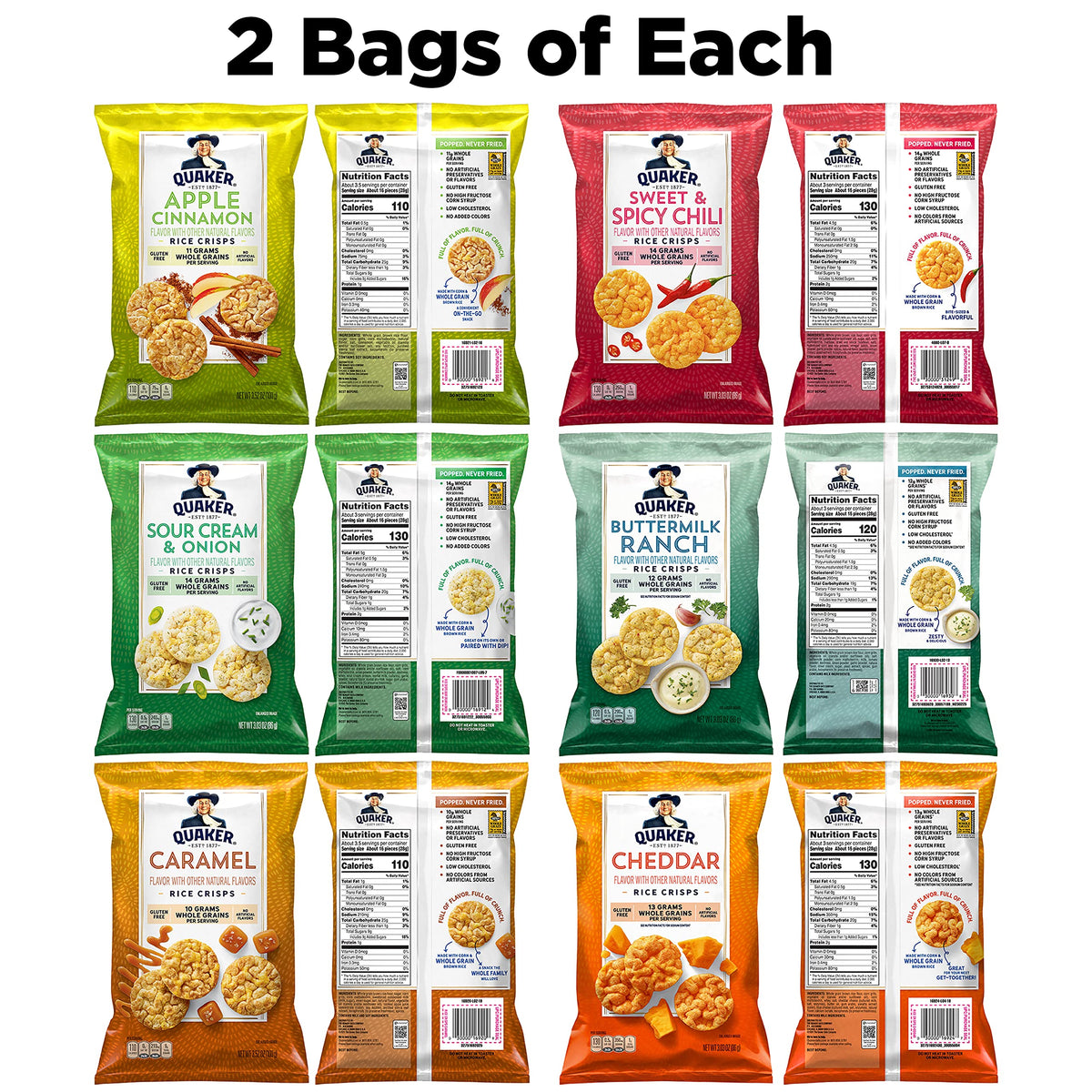 Quaker Rice Crisps 6 Flavor Variety Pack – 12 Bags (3 oz Each) | Gluten Free & Whole Grains