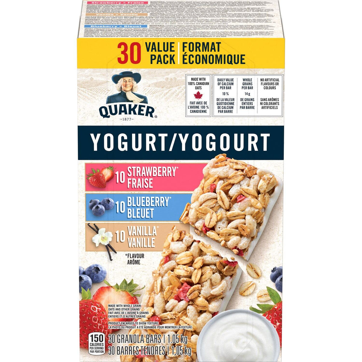 Quaker Yogurt Granola Bars – Strawberry, Vanilla & Blueberry Variety Pack (30 ct)