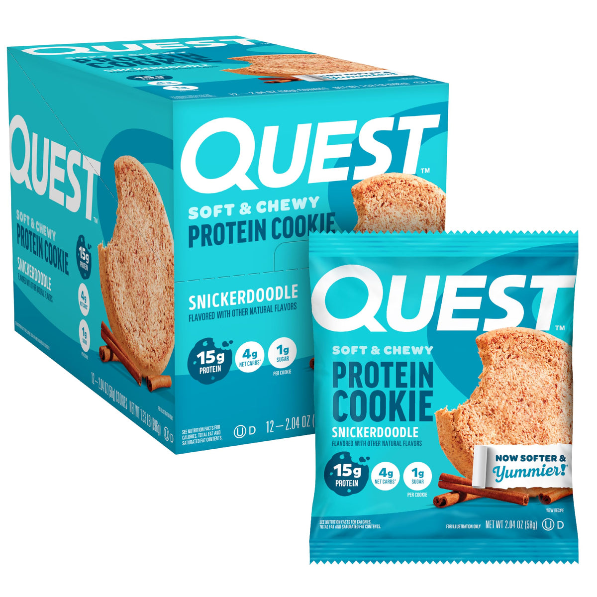 Quest Snickerdoodle Protein Cookie – 15g Protein, 1g Sugar, 4g Net Carbs, 12 Count