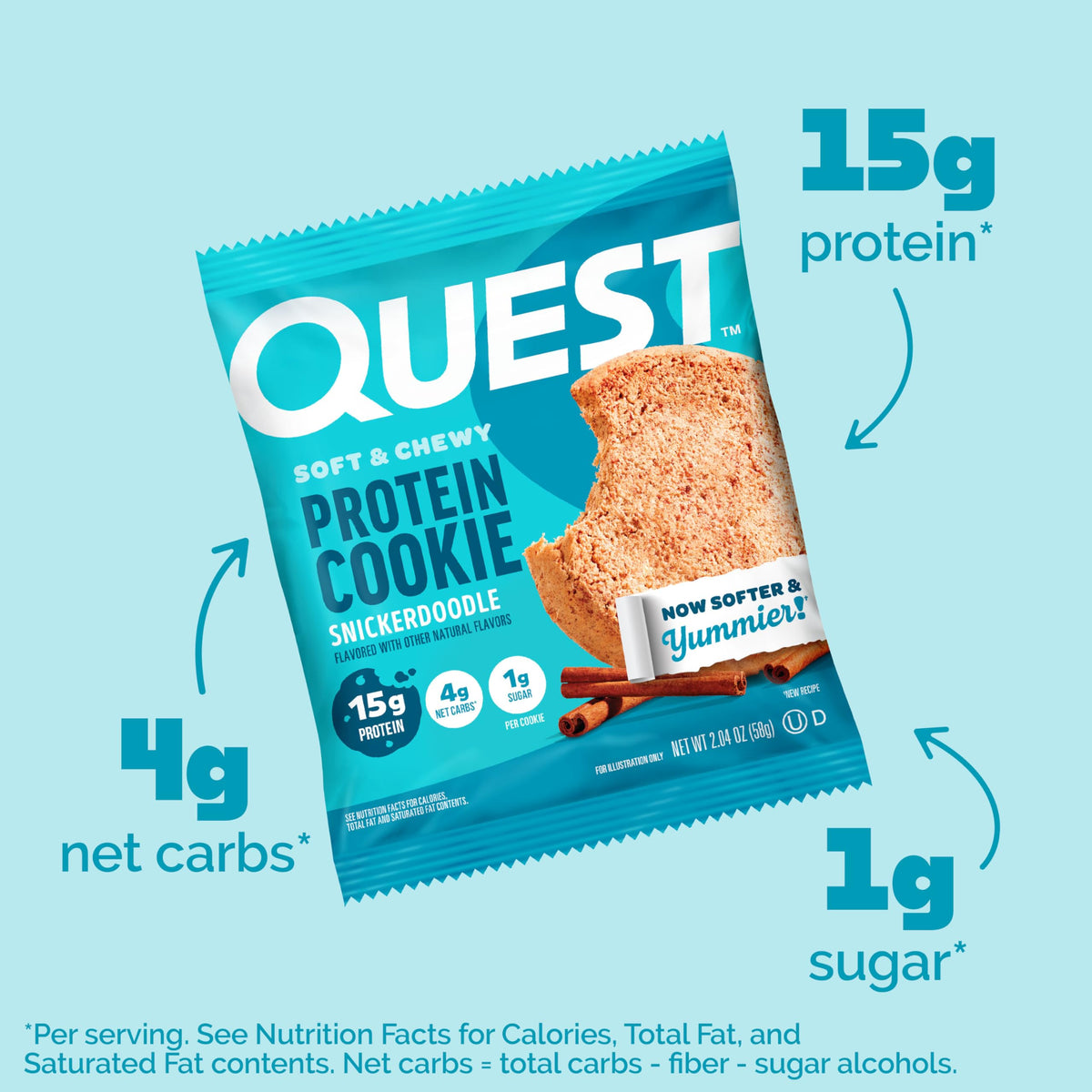 Quest Snickerdoodle Protein Cookie – 15g Protein, 1g Sugar, 4g Net Carbs, 12 Count
