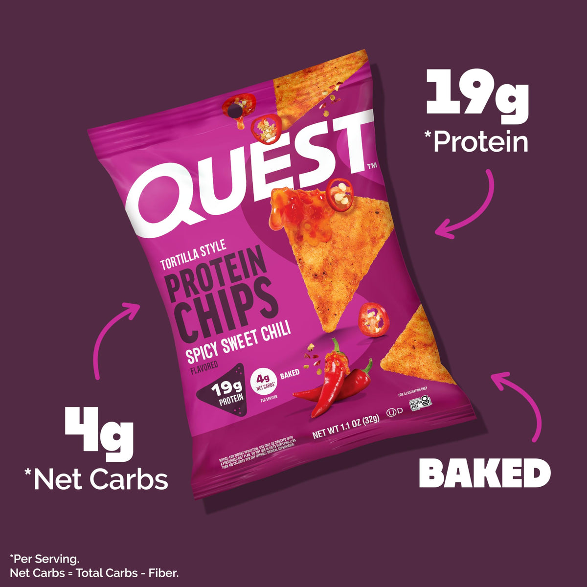 Quest Spicy Sweet Chili Tortilla Chip - 19g Protein, 4g Net Carbs, Gluten Free, Pack of 12