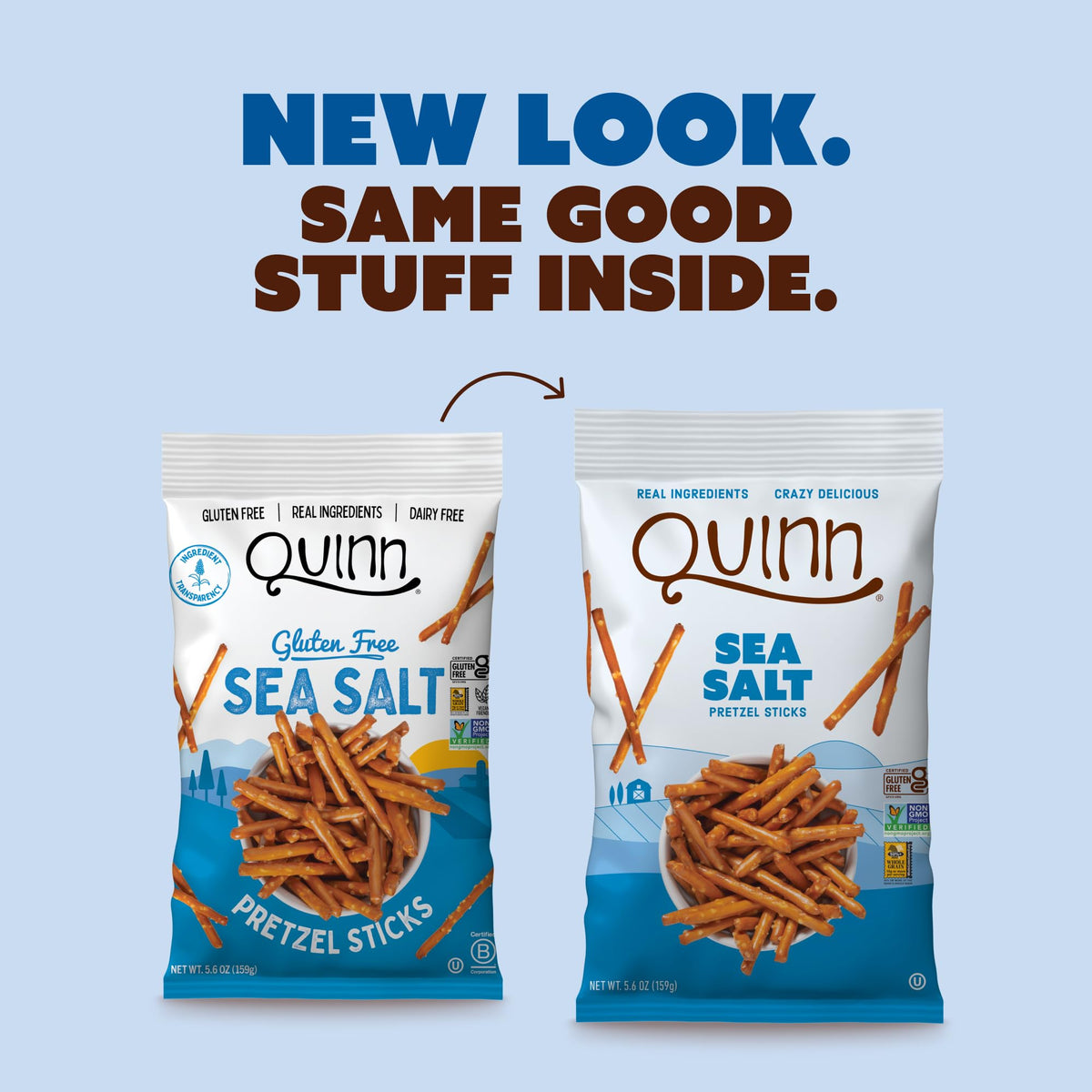 Quinn Gluten Free Sea Salt Pretzel Sticks – Whole Grain Sorghum, Vegan, Non-GMO, 8 x 5.6 oz