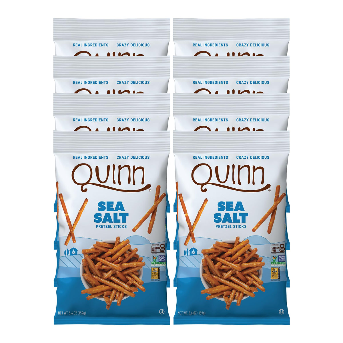 Quinn Gluten Free Sea Salt Pretzel Sticks – Whole Grain Sorghum, Vegan, Non-GMO, 8 x 5.6 oz
