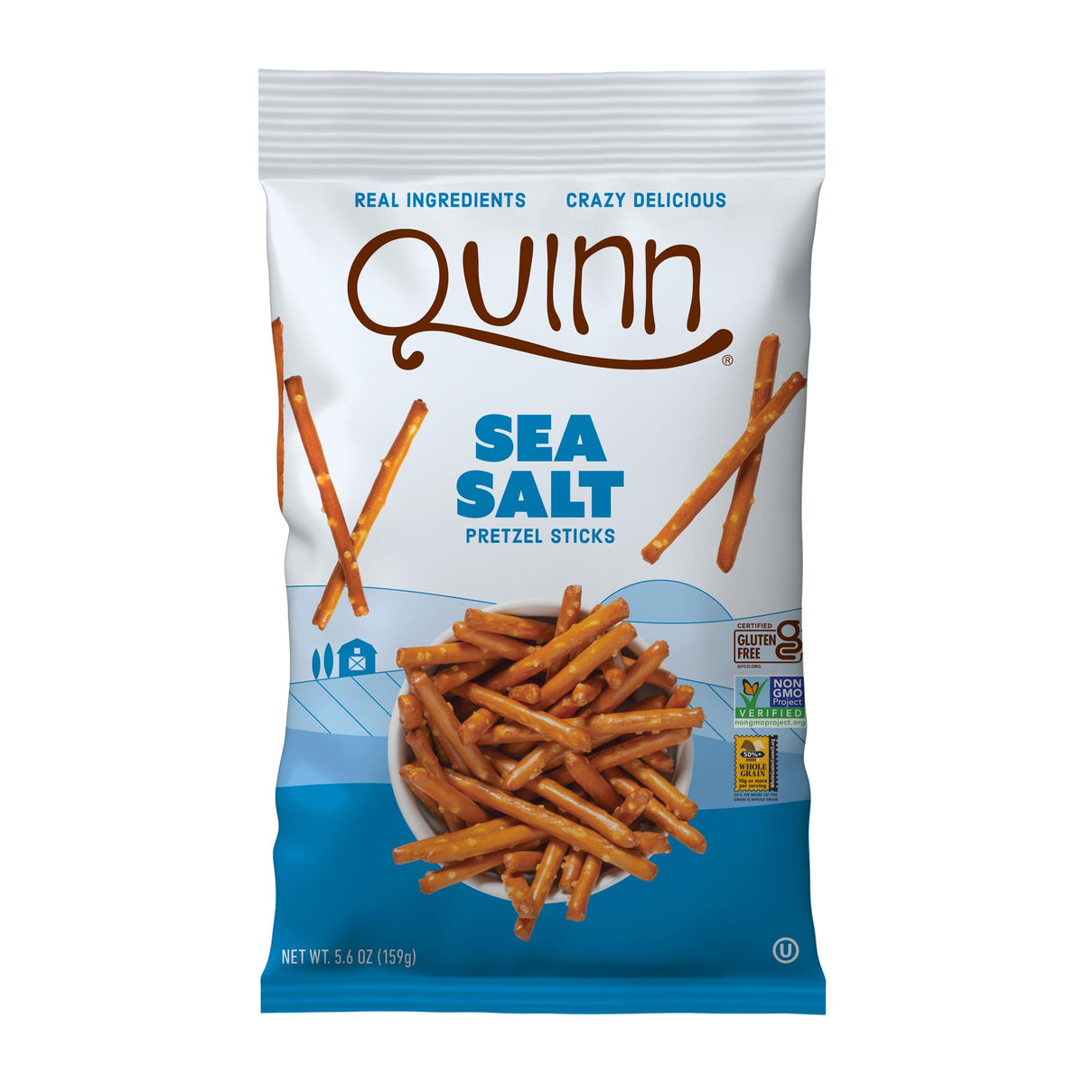 Quinn Gluten Free Sea Salt Pretzel Sticks – Whole Grain Sorghum, Vegan, Non-GMO, 8 x 5.6 oz