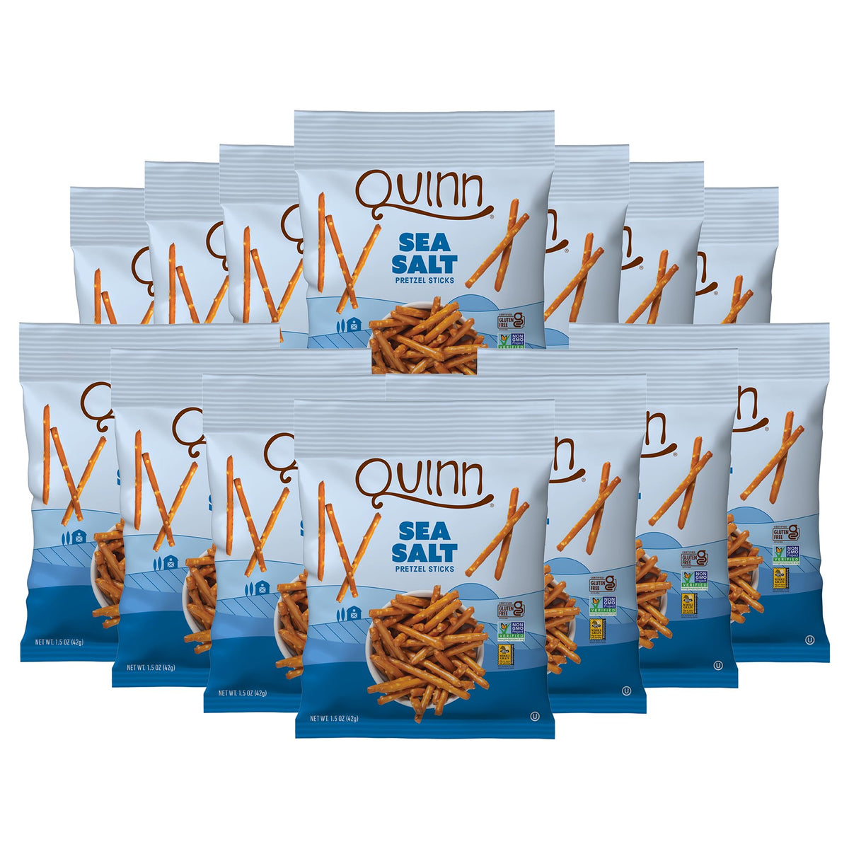 Quinn Gluten Free Sea Salt Pretzel Sticks – Whole Grain Sorghum, Vegan, Non-GMO | 1.5 oz Pack of 14