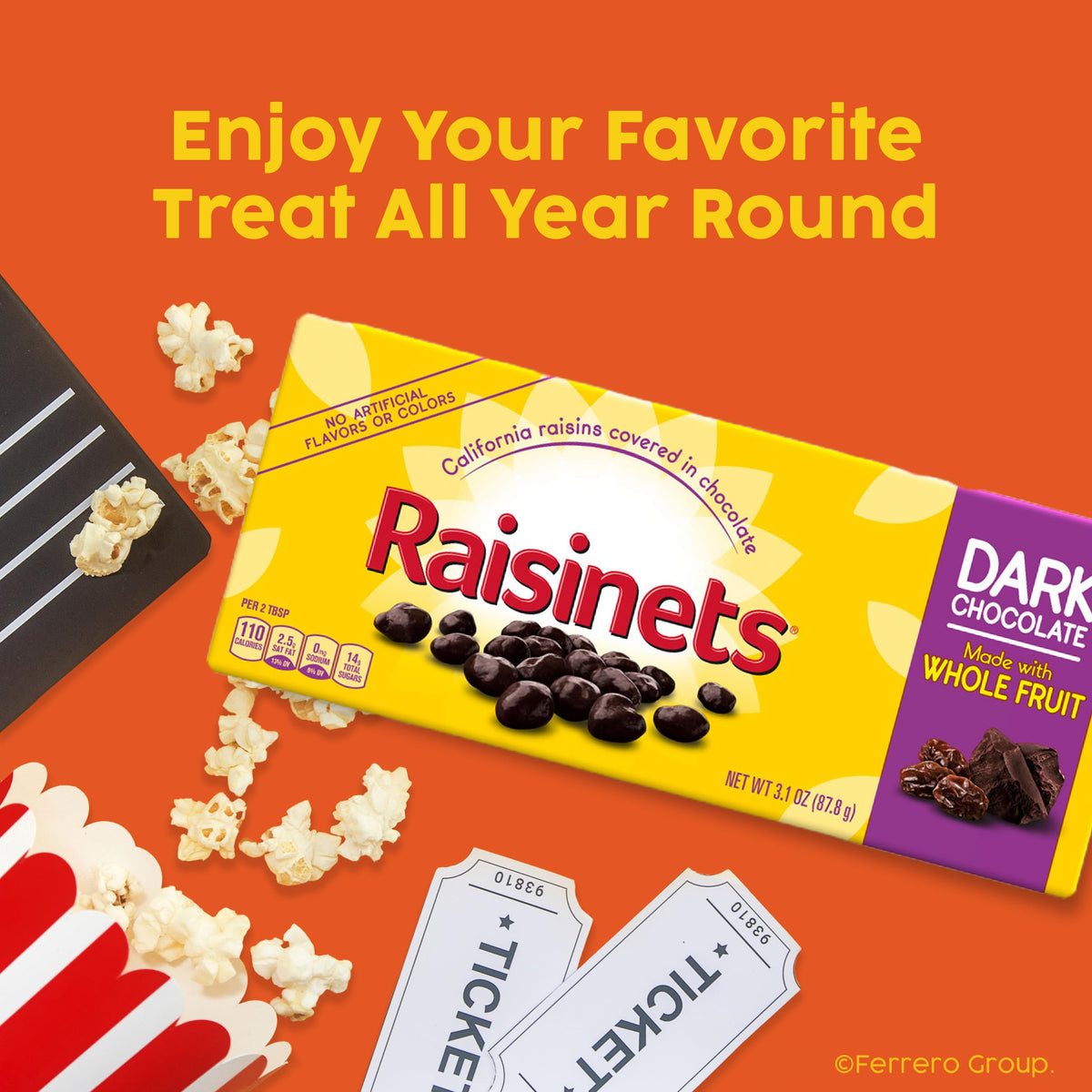 Raisinets Dark Chocolate Covered California Raisins, 8 oz Resealable Bag, Bulk 8-Pack