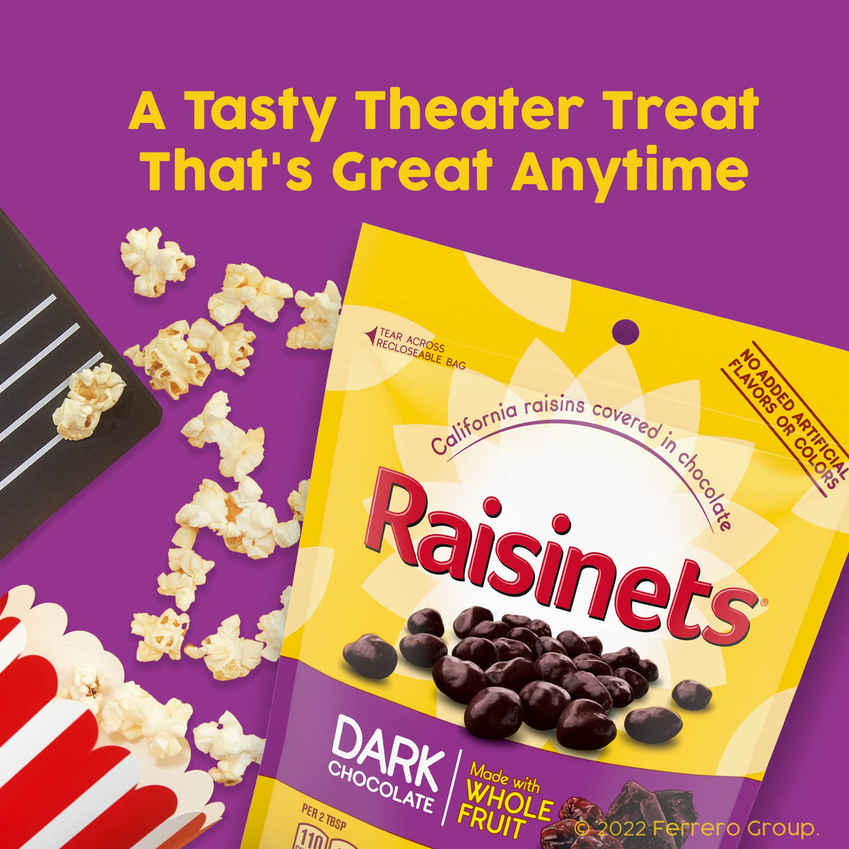 Raisinets Dark Chocolate Covered California Raisins, 8 oz Resealable Bag, Bulk 8-Pack