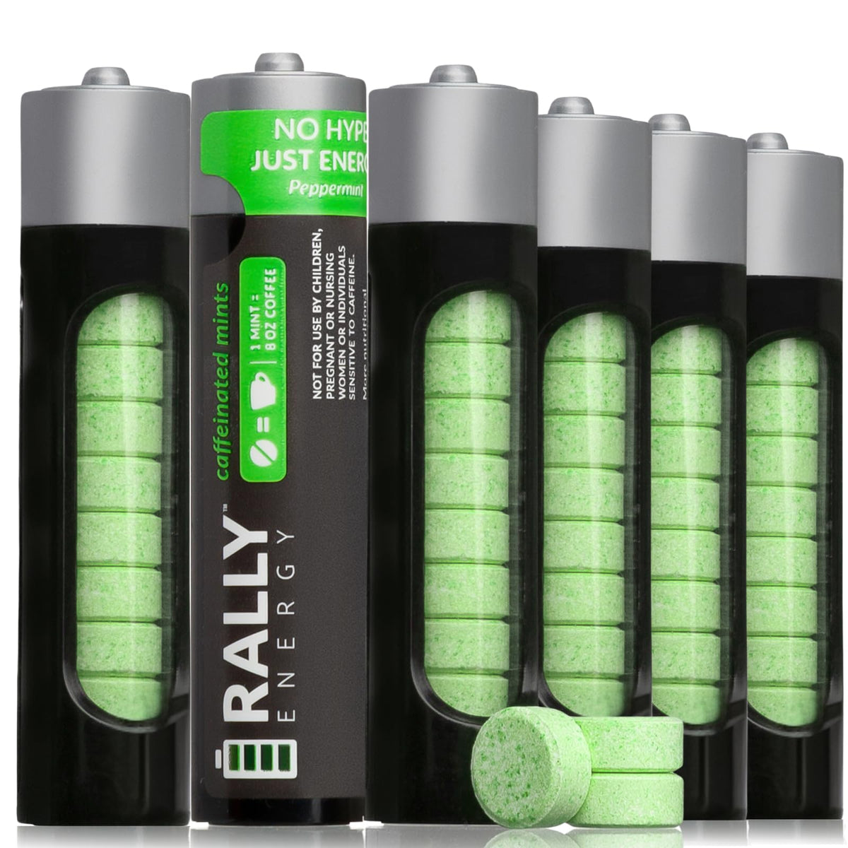 Rally Energy Caffeine Mints — 60mg Caffeine, 0 Sugar, Fresh Breath, 6-Pack (60 Mints)