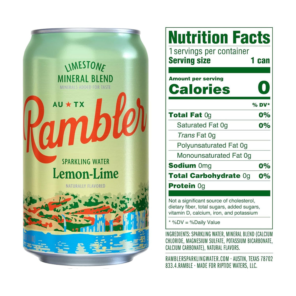 RAMBLER AUTX Sparkling Water Variety Pack – 24 Cans (12 oz each): Original, Lemon-Lime, Grapefruit with Texas Limestone Mineral Blend
