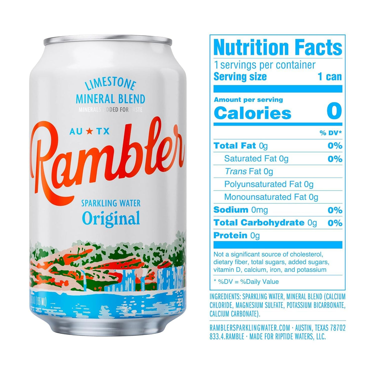 RAMBLER AUTX Sparkling Water Variety Pack – 24 Cans (12 oz each): Original, Lemon-Lime, Grapefruit with Texas Limestone Mineral Blend