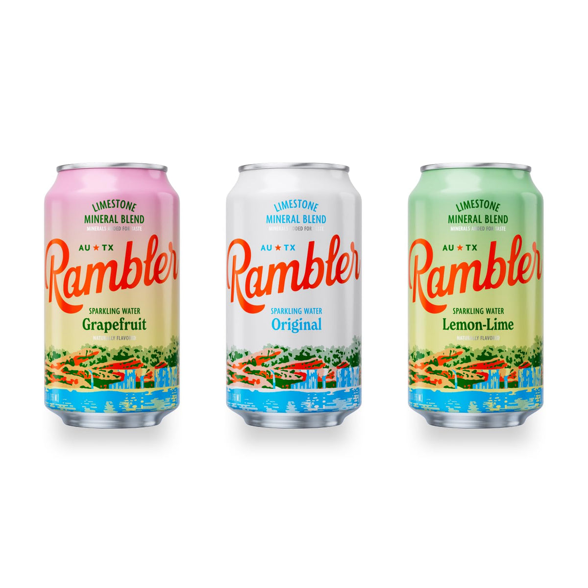 RAMBLER AUTX Sparkling Water Variety Pack – 24 Cans (12 oz each): Original, Lemon-Lime, Grapefruit with Texas Limestone Mineral Blend
