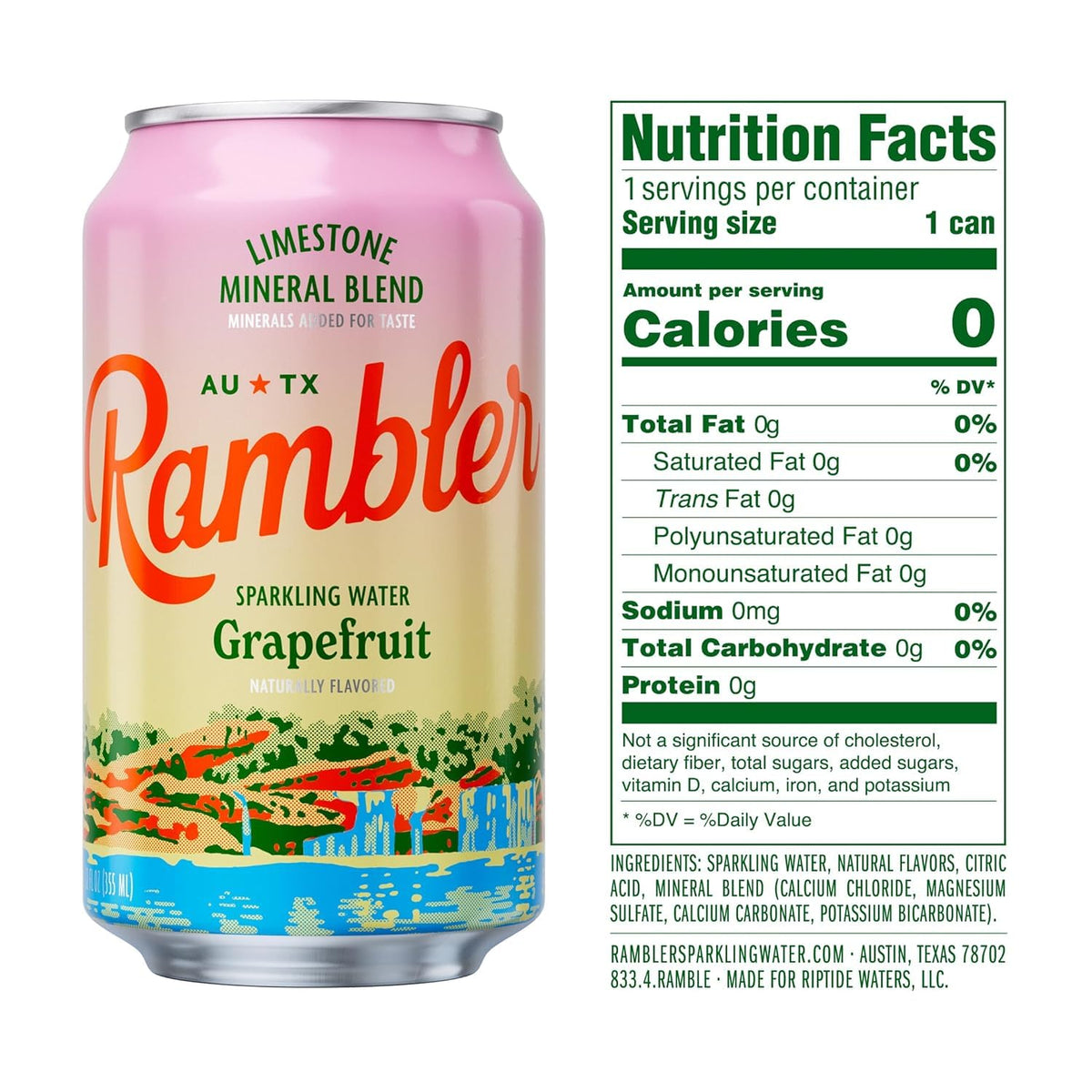 RAMBLER AUTX Sparkling Water Variety Pack – 24 Cans (12 oz each): Original, Lemon-Lime, Grapefruit with Texas Limestone Mineral Blend