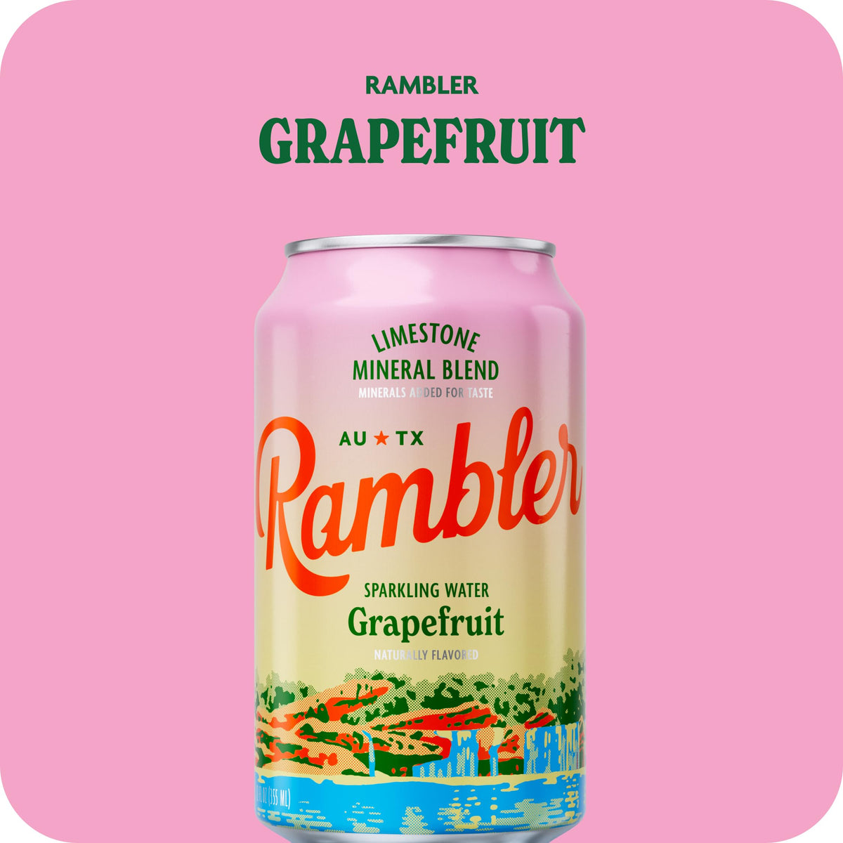 RAMBLER AUTX Sparkling Water Grapefruit Texas Limestone Mineral Blend — 24 Cans (3 x 8-Pack)
