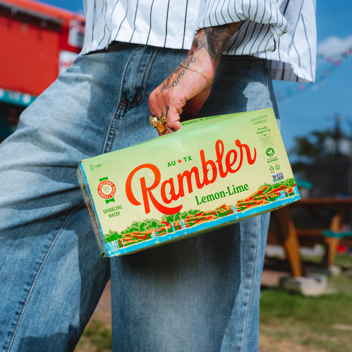 RAMBLER AUTX Sparkling Water – Lemon-Lime with Texas Limestone Mineral Blend | 24 Cans (Three 8-Packs)