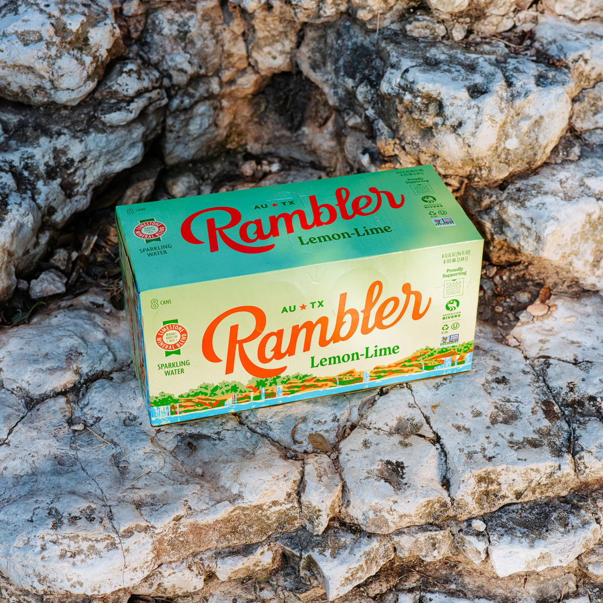 RAMBLER AUTX Sparkling Water – Lemon-Lime with Texas Limestone Mineral Blend | 24 Cans (Three 8-Packs)
