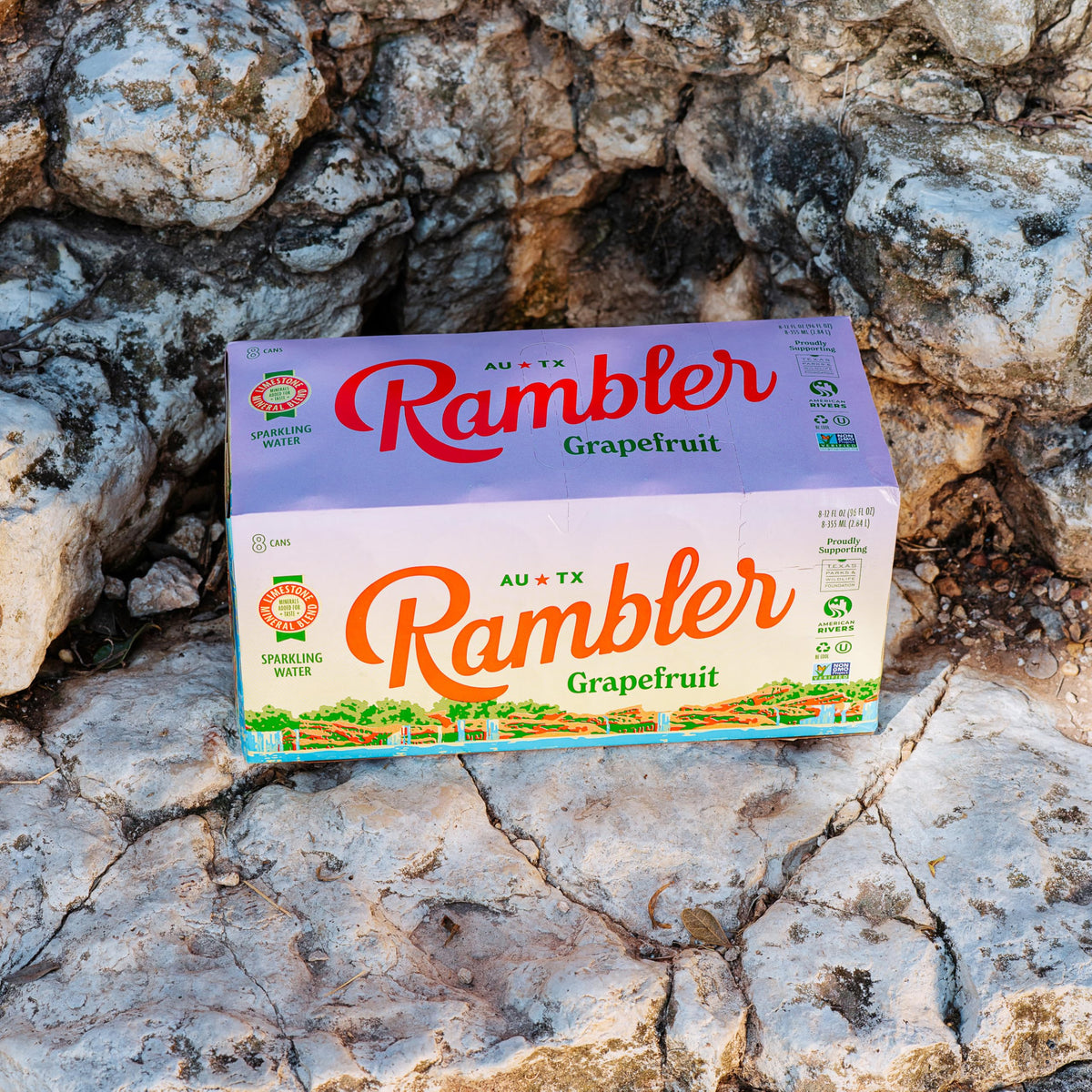 RAMBLER AUTX Sparkling Water Grapefruit Texas Limestone Mineral Blend — 24 Cans (3 x 8-Pack)