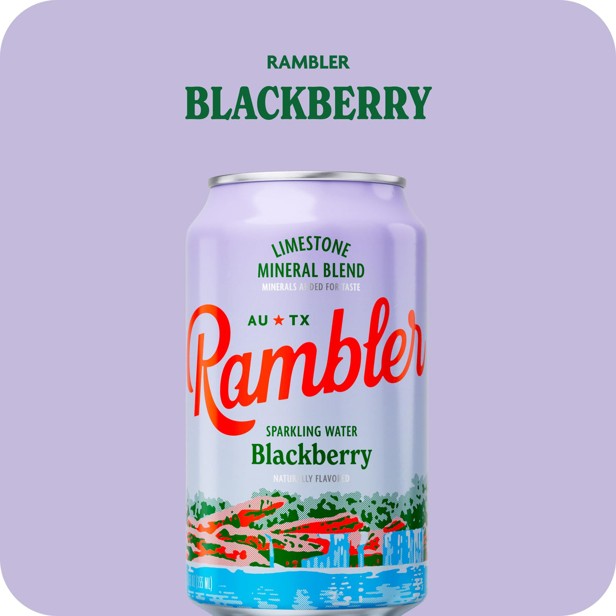 RAMBLER AUTX Blackberry Sparkling Water | Limestone Mineral Blend, 24 Cans (3x8)