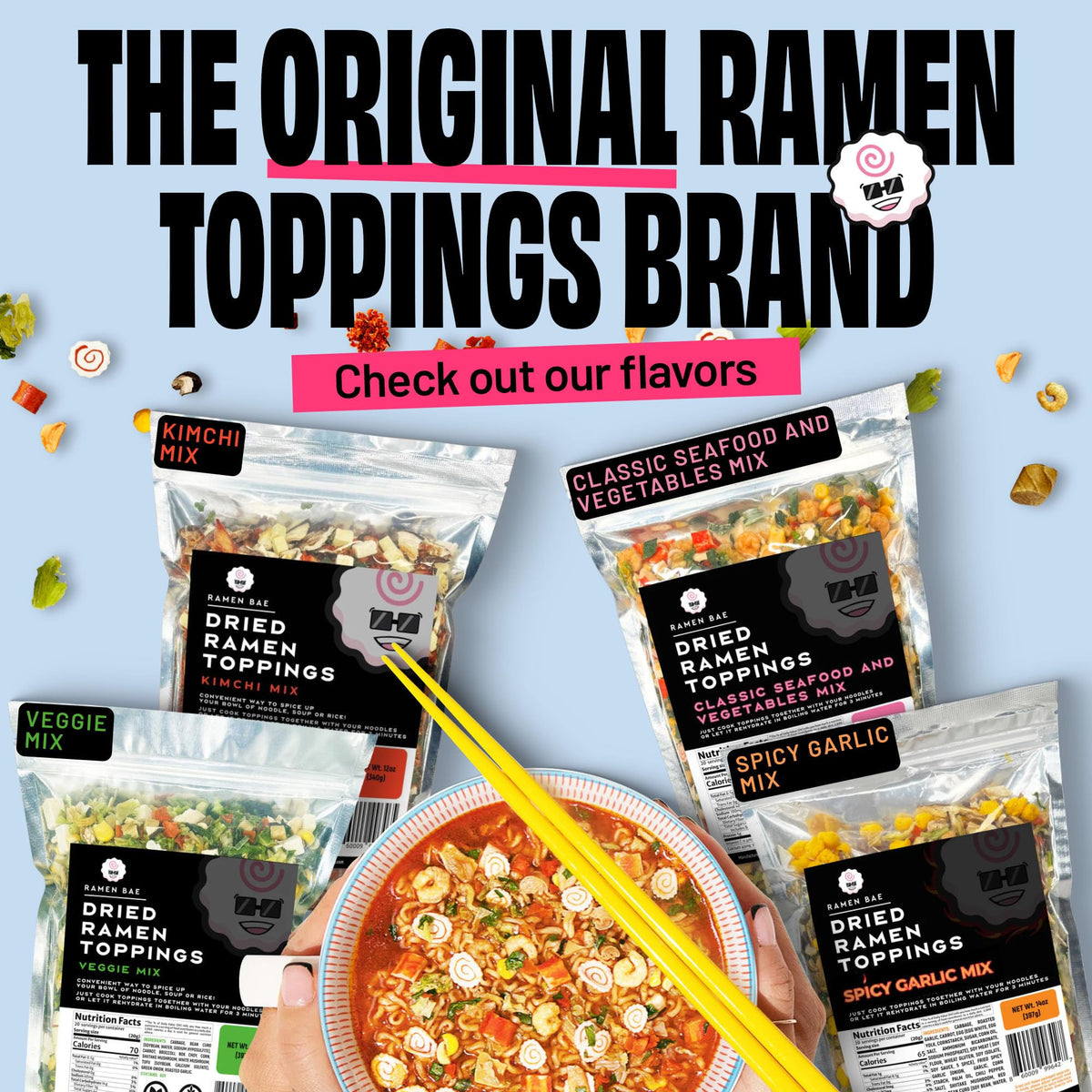 Ramen Bae Classic Seafood & Veggie Mix: Dehydrated Ramen Toppings, Low Fat & Low Sodium
