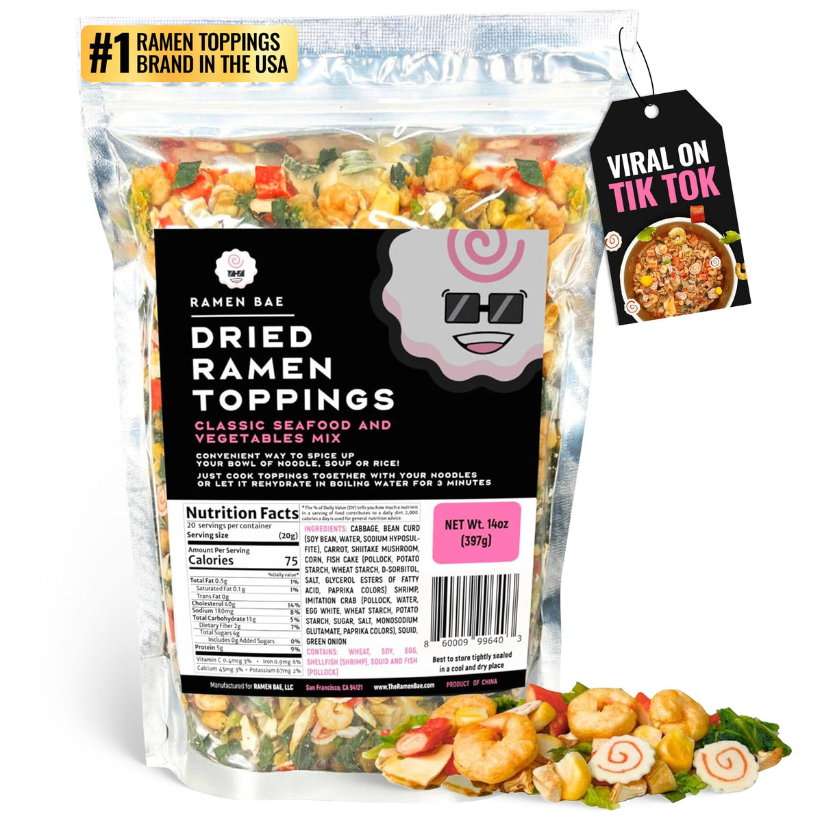 Ramen Bae Classic Seafood & Veggie Mix: Dehydrated Ramen Toppings, Low Fat & Low Sodium