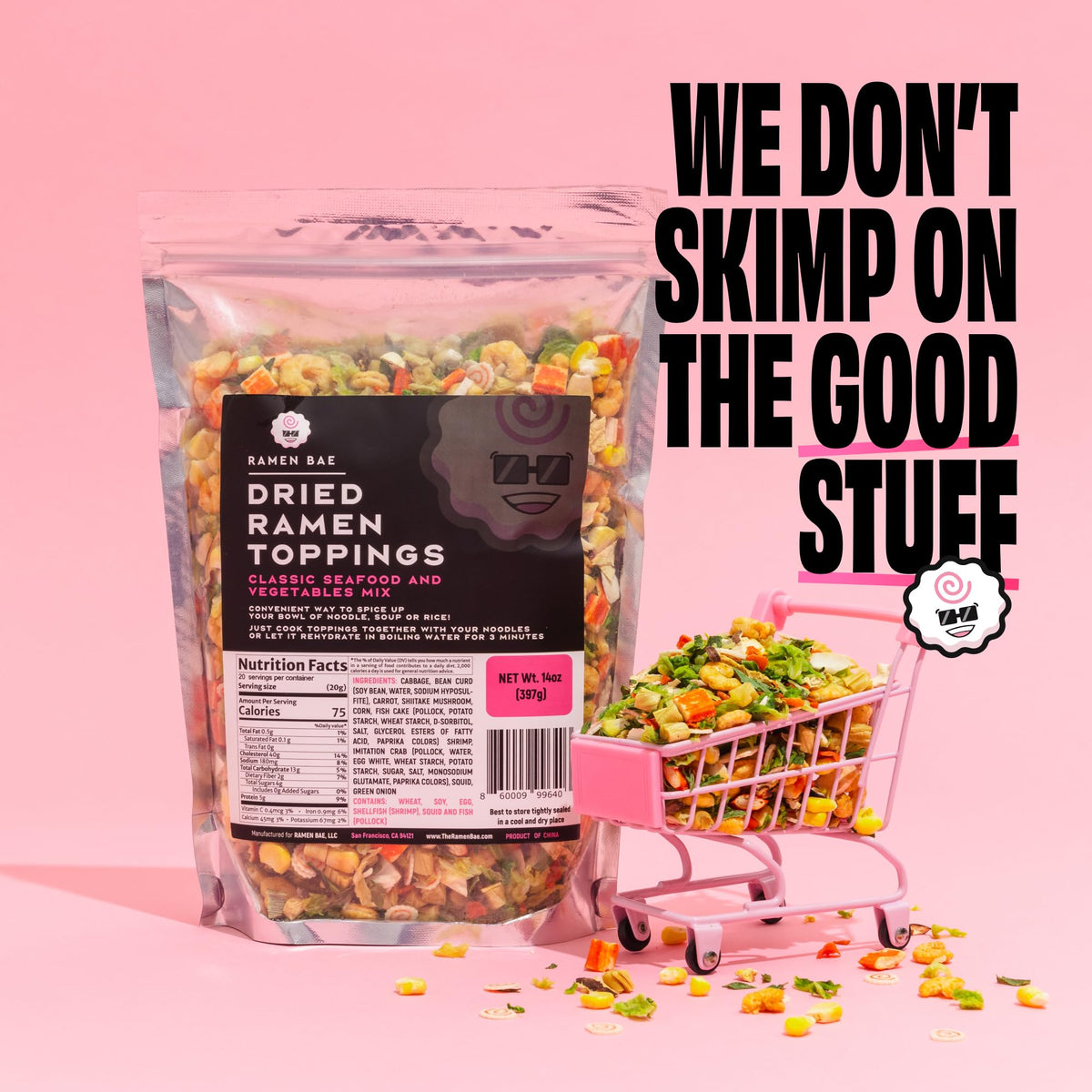Ramen Bae Classic Seafood & Veggie Mix: Dehydrated Ramen Toppings, Low Fat & Low Sodium