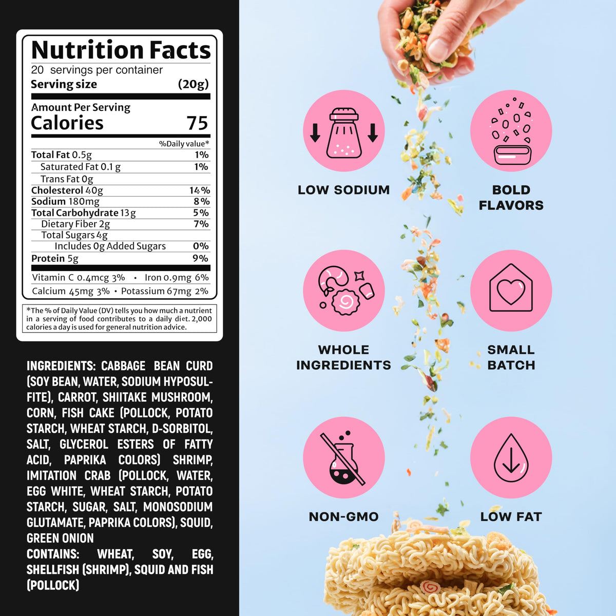 Ramen Bae Classic Seafood & Veggie Mix: Dehydrated Ramen Toppings, Low Fat & Low Sodium