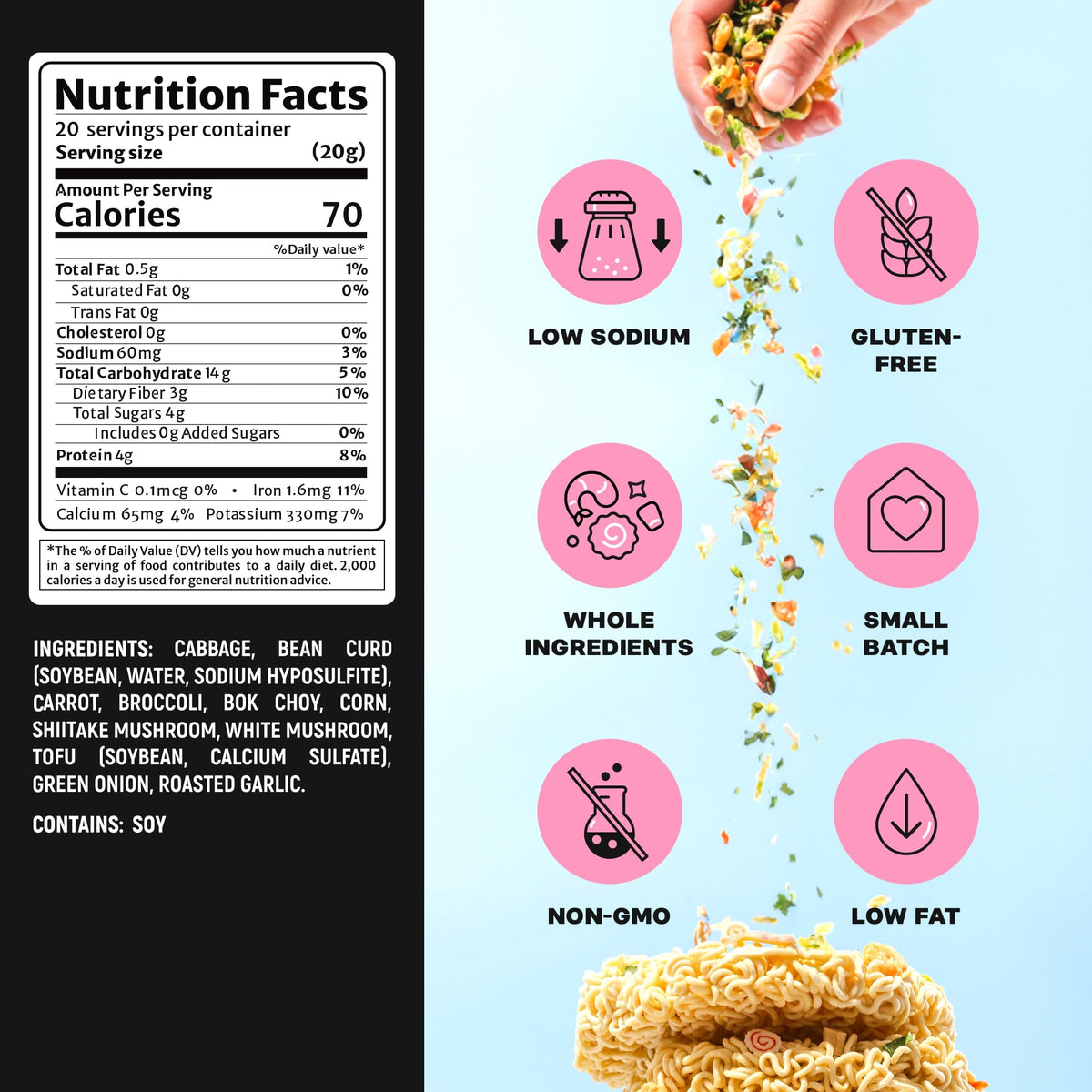 Ramen Bae Veggie Mix Dried Ramen Toppings – Low Fat, Low Sodium, 20 Servings
