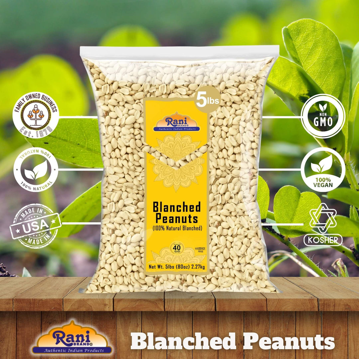 Rani Brand Skinless Blanched Peanuts — 80oz Bulk (5 lbs) USA