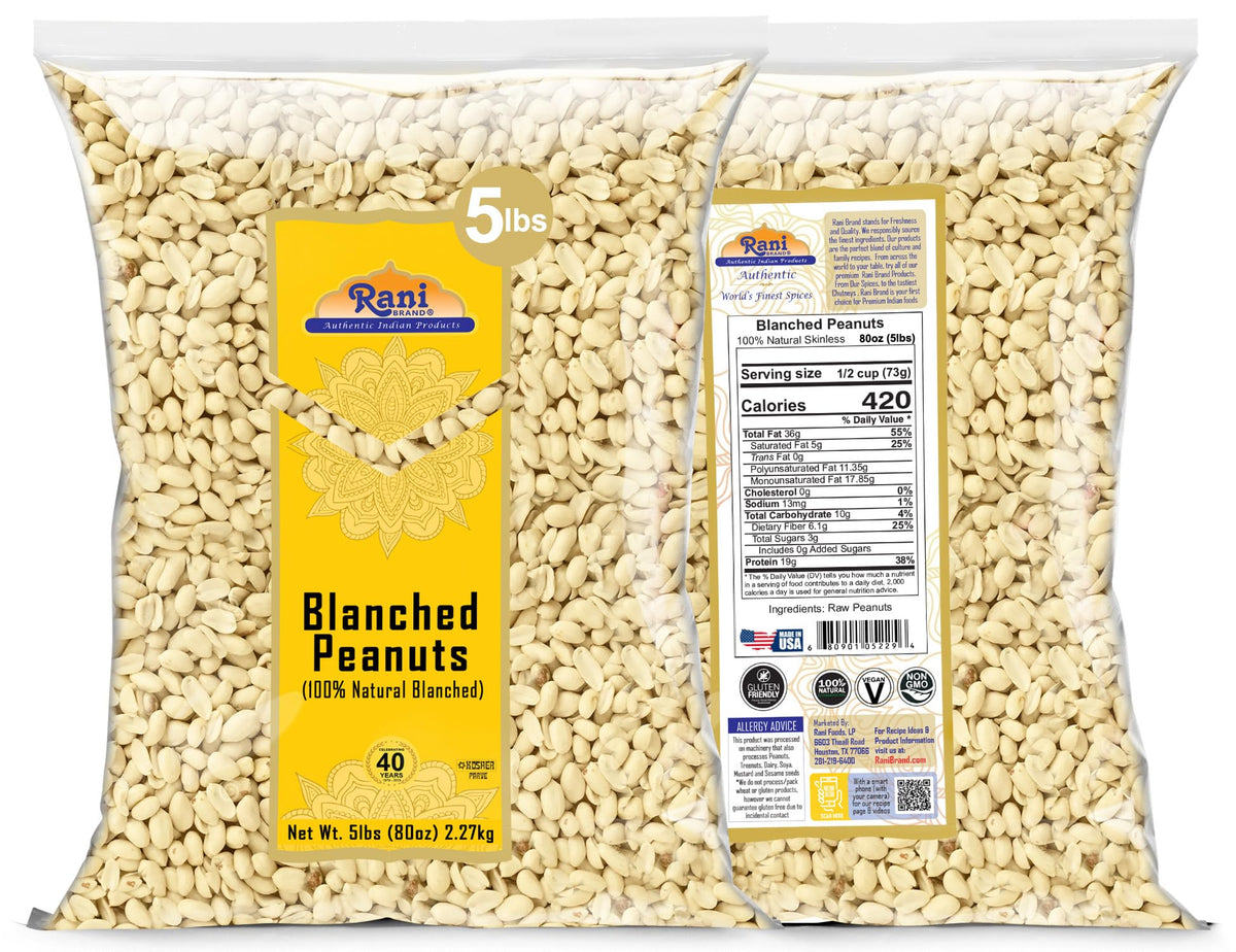 Rani Brand Skinless Blanched Peanuts — 80oz Bulk (5 lbs) USA