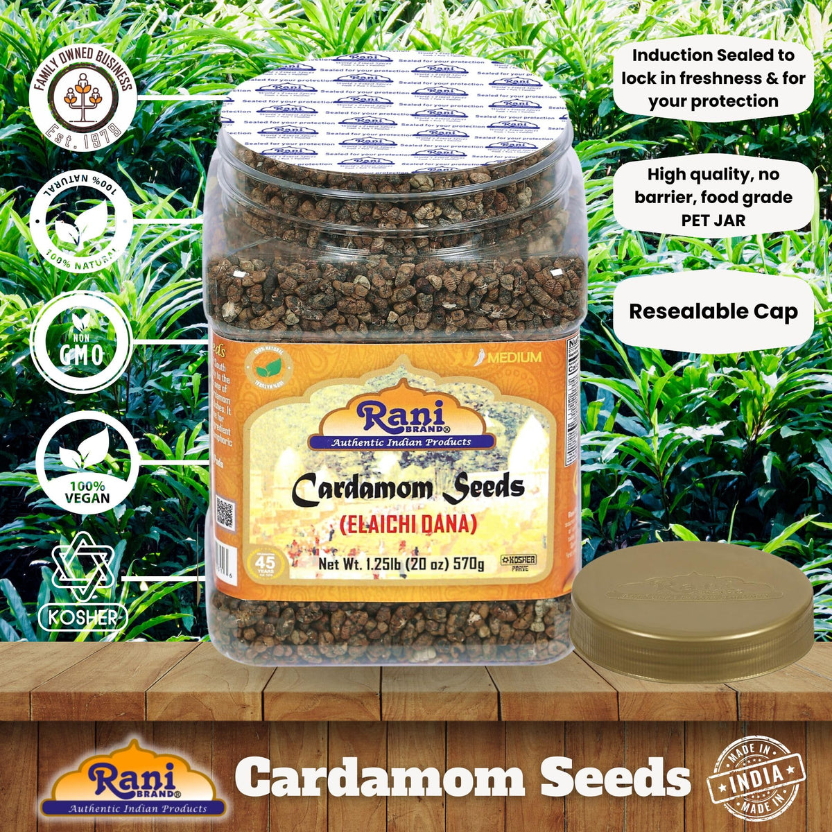 Rani Cardamom Decorticated Seeds (Elachi) – 20oz Jar | Authentic Indian Spice, Non-GMO, Kosher, Vegan