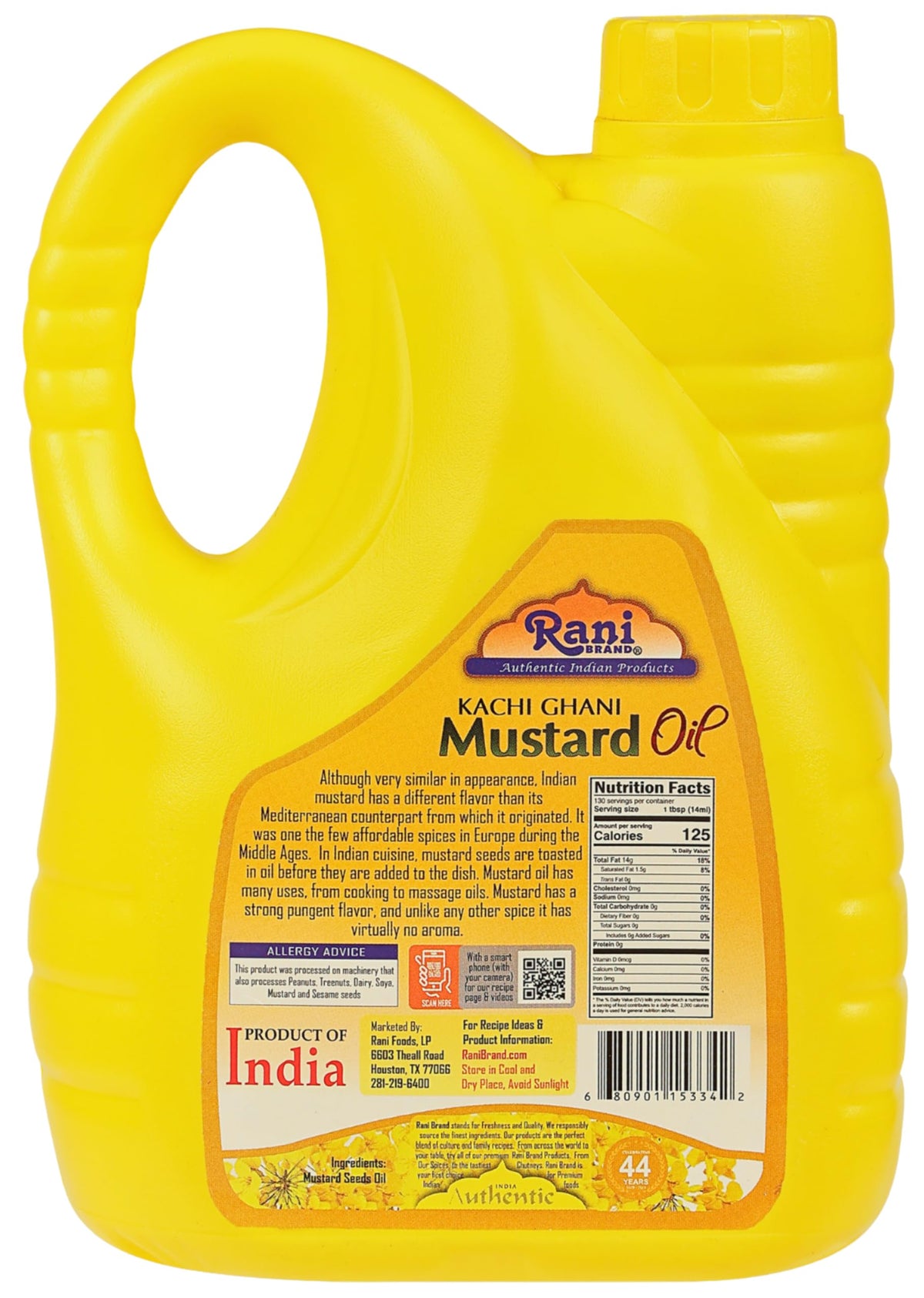 Rani Mustard Oil (Kachi Ghani) 2L – Pure, Non-GMO, Kosher, Gluten-Free & Vegan | 100% Natural