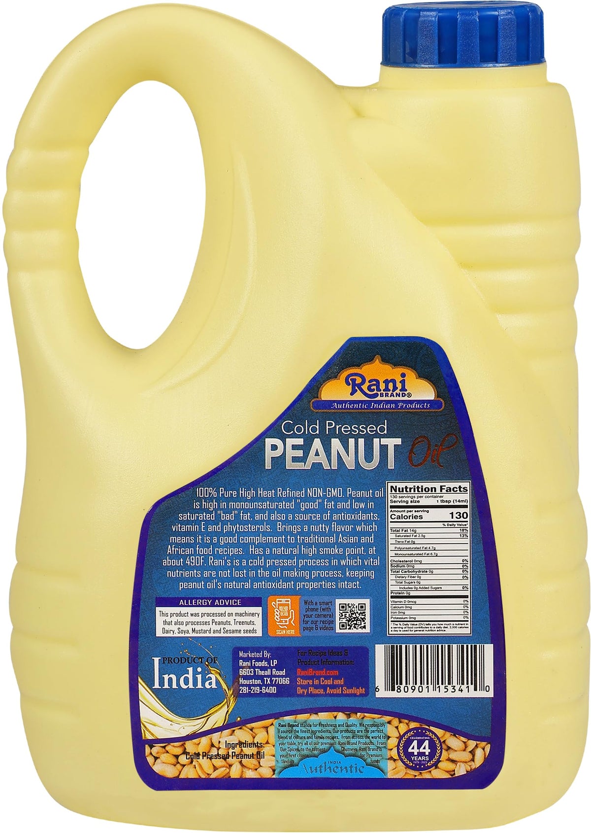 Rani Peanut Oil 67.6 oz Cold-Pressed | 100% Natural | NON-GMO | Kosher | Vegan | Gluten Free
