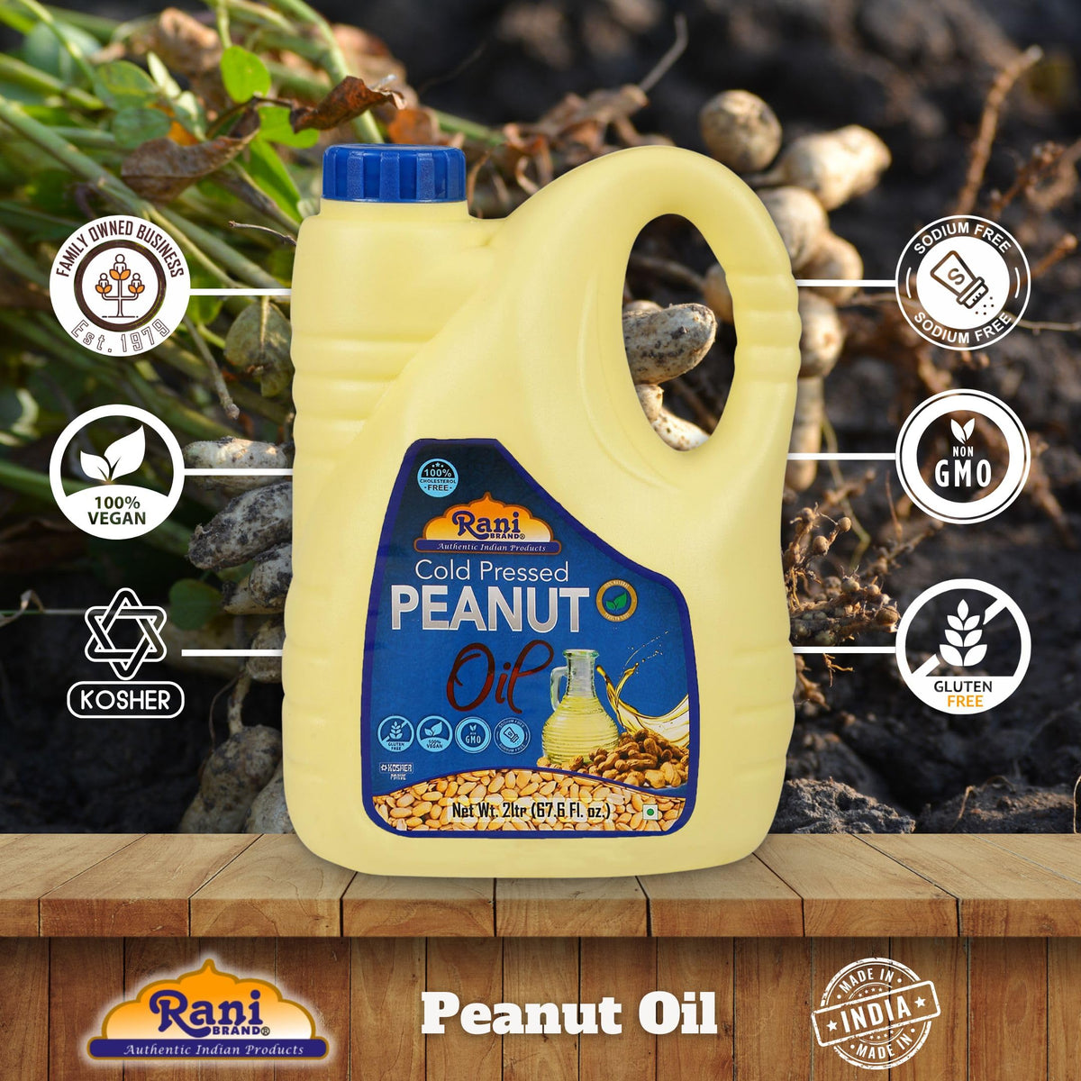 Rani Peanut Oil 67.6 oz Cold-Pressed | 100% Natural | NON-GMO | Kosher | Vegan | Gluten Free