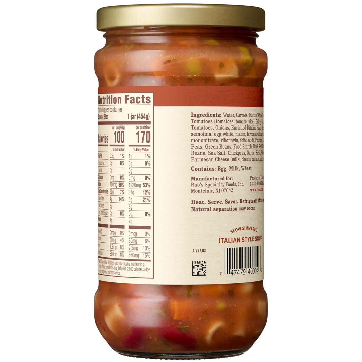 Rao’s Made For Home Vegetable Minestrone Soup – 6x16 oz