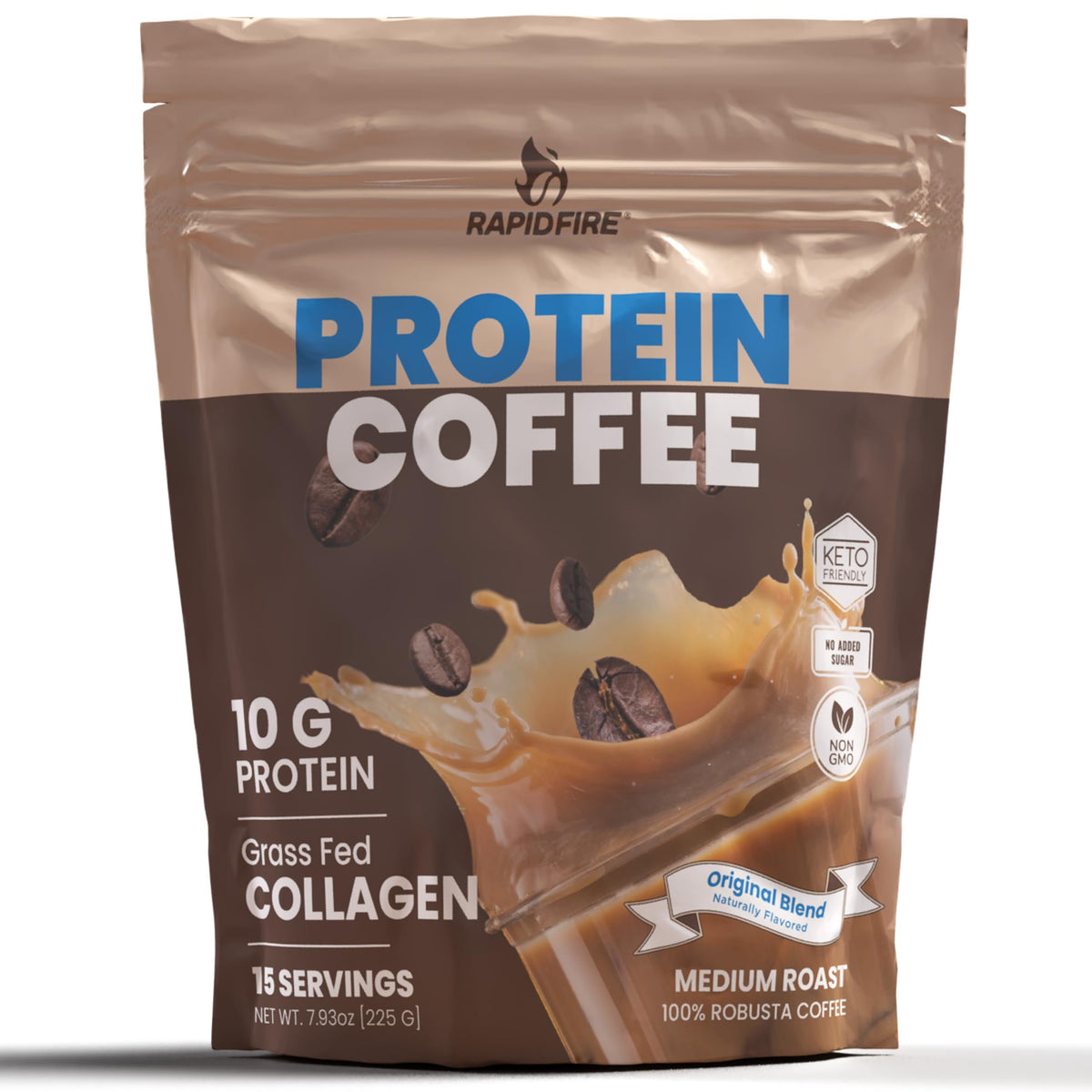 Rapid Fire Protein Coffee – 10g Protein with Collagen, Original Blend, 15 Servings